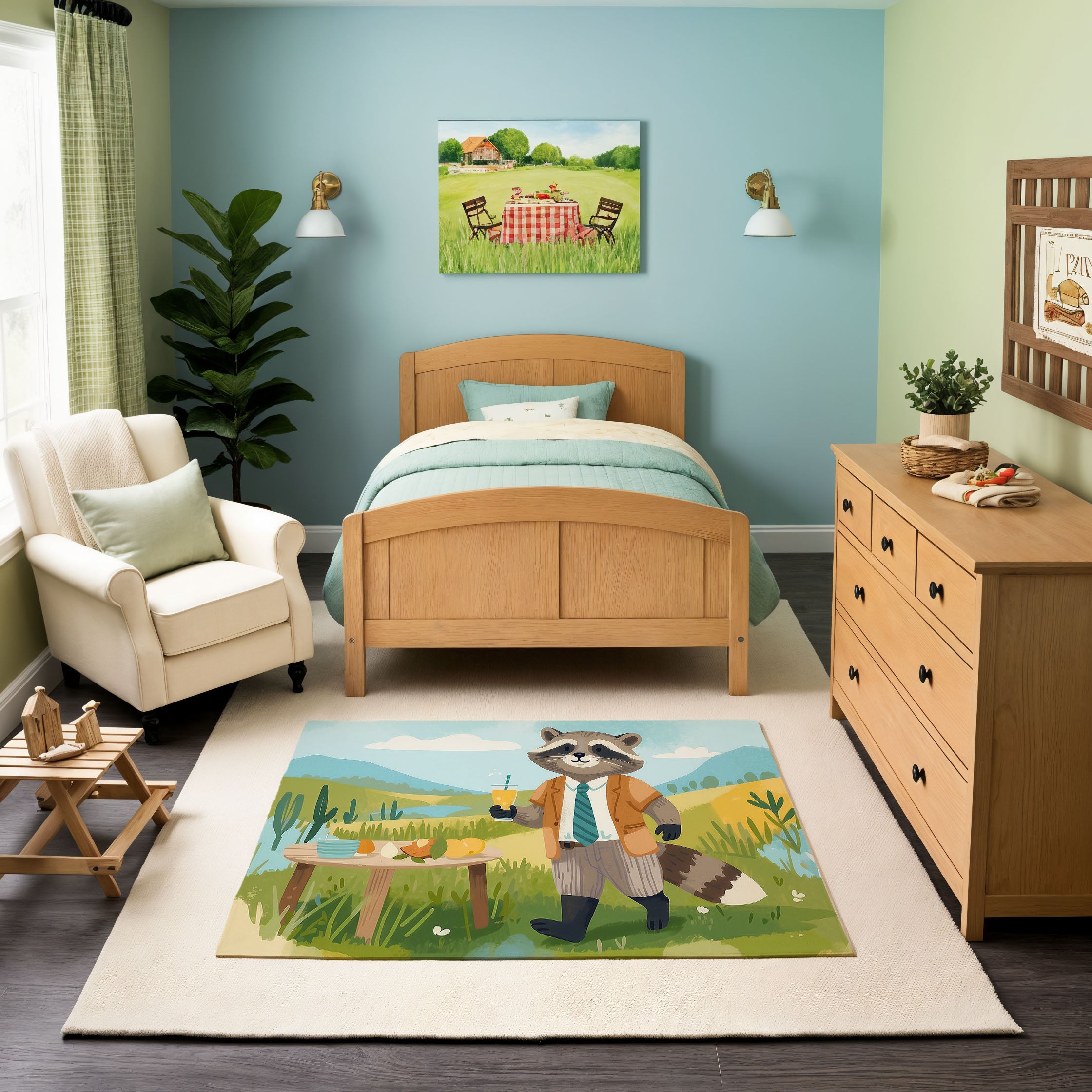 Nursery and Kids Raccoon Rug - Raccoon Refreshment