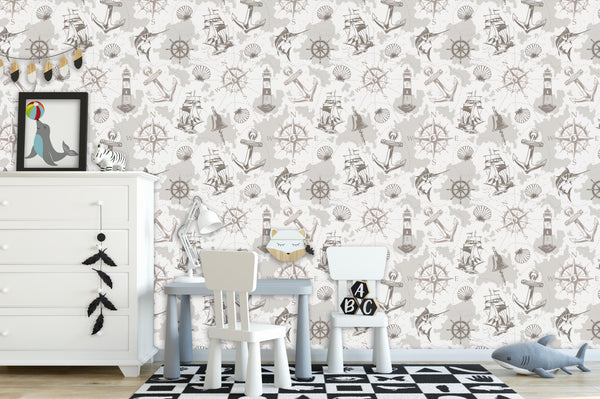 Nautical Peel and Stick or Traditional Wallpaper - Ocean Voyage