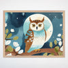 Owl Wall Art for Nursery, Playroom or Kids Bedrooms - Moonlit Woodland Night Decor - Whimsical Nightguard