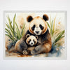 Panda and Cub Wall Art for Nursery, Playroom or Kids Bedrooms - Watercolor Bamboo Animal Decor - Panda Hugs