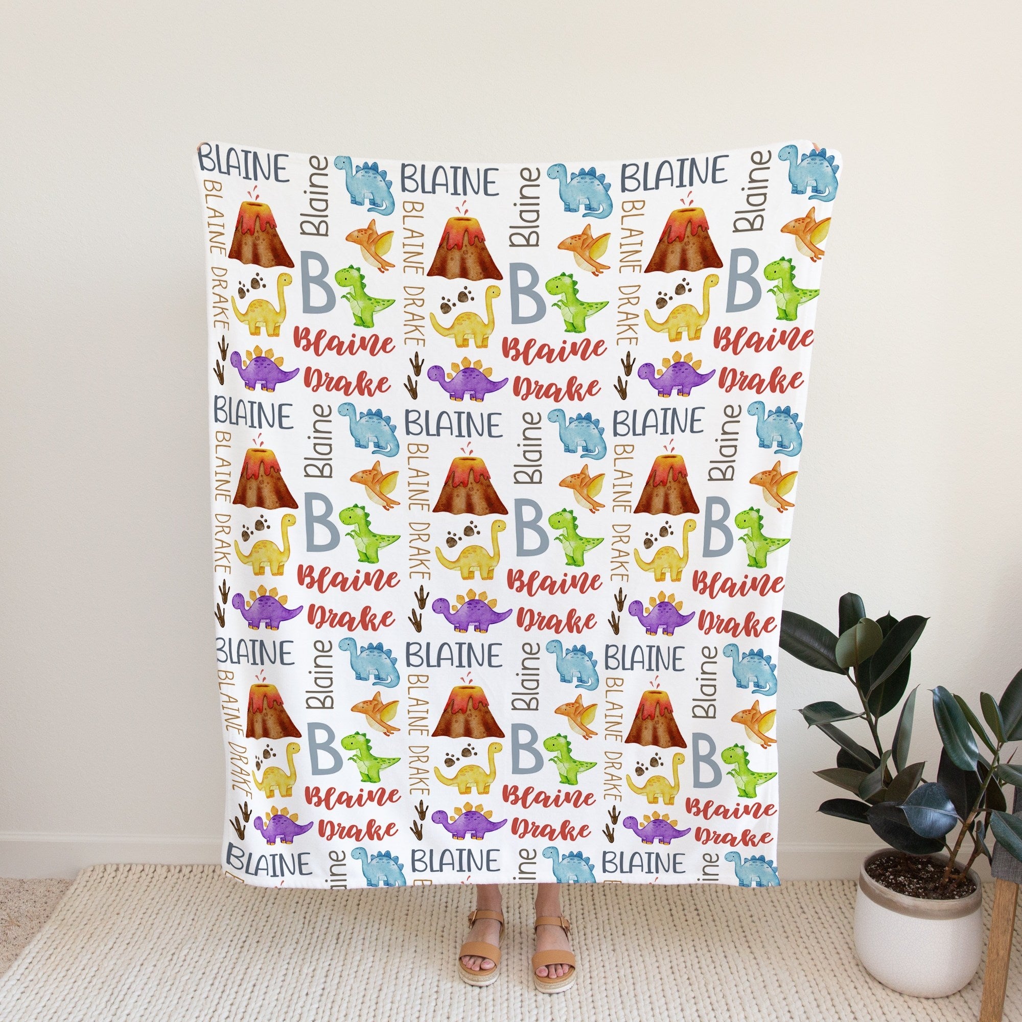 Dinosaur Personalized Blanket for Babies and Kids