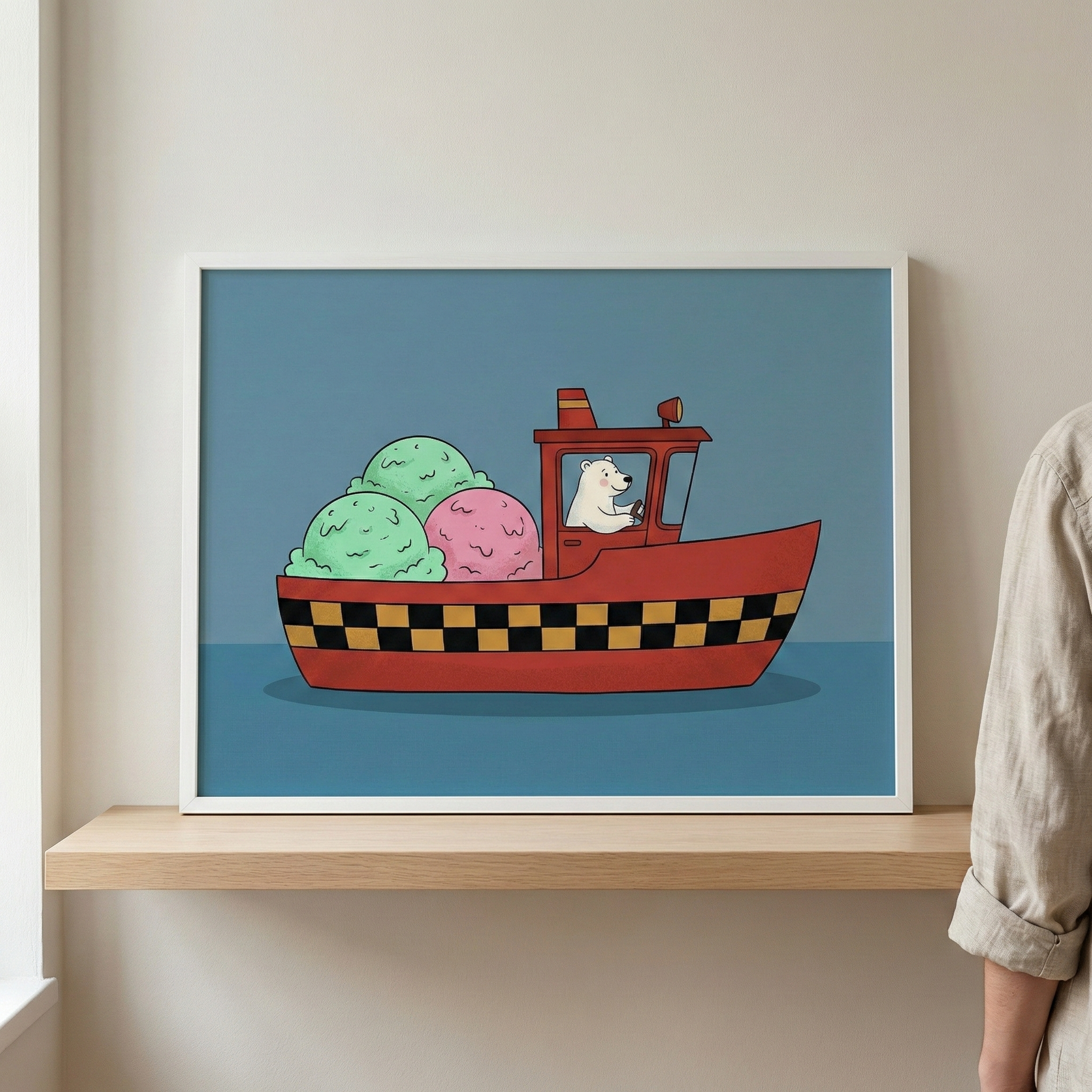 Beary Sweet Ride - Ice Cream Boat Framed Wall Art for Nursery, Playroom or Kids Bedrooms
