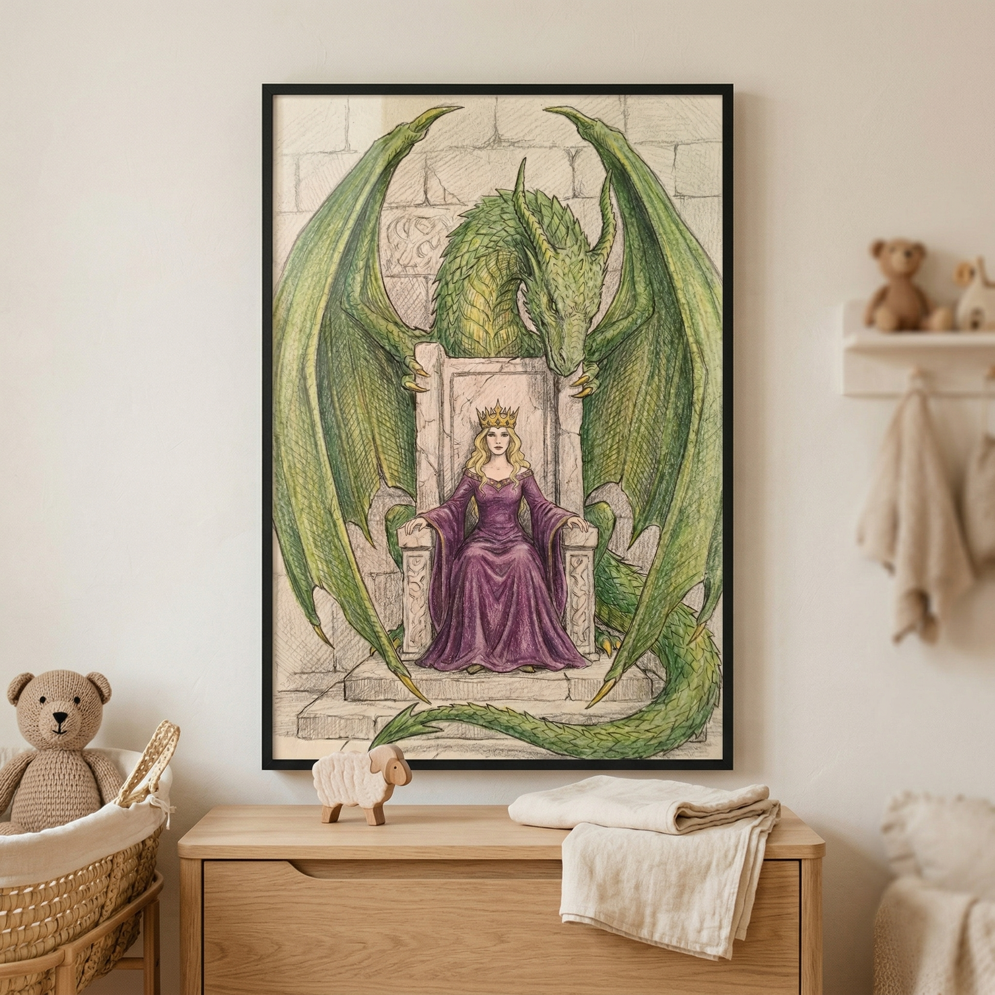 Queen And Dragon Wall Art - Royal Dragon Guardian