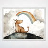 Dragon Wall Art for Nursery, Playroom or Kids Bedrooms - Watercolor Rainbow Dragon in Soft Cloudy Sky - Sky Painter