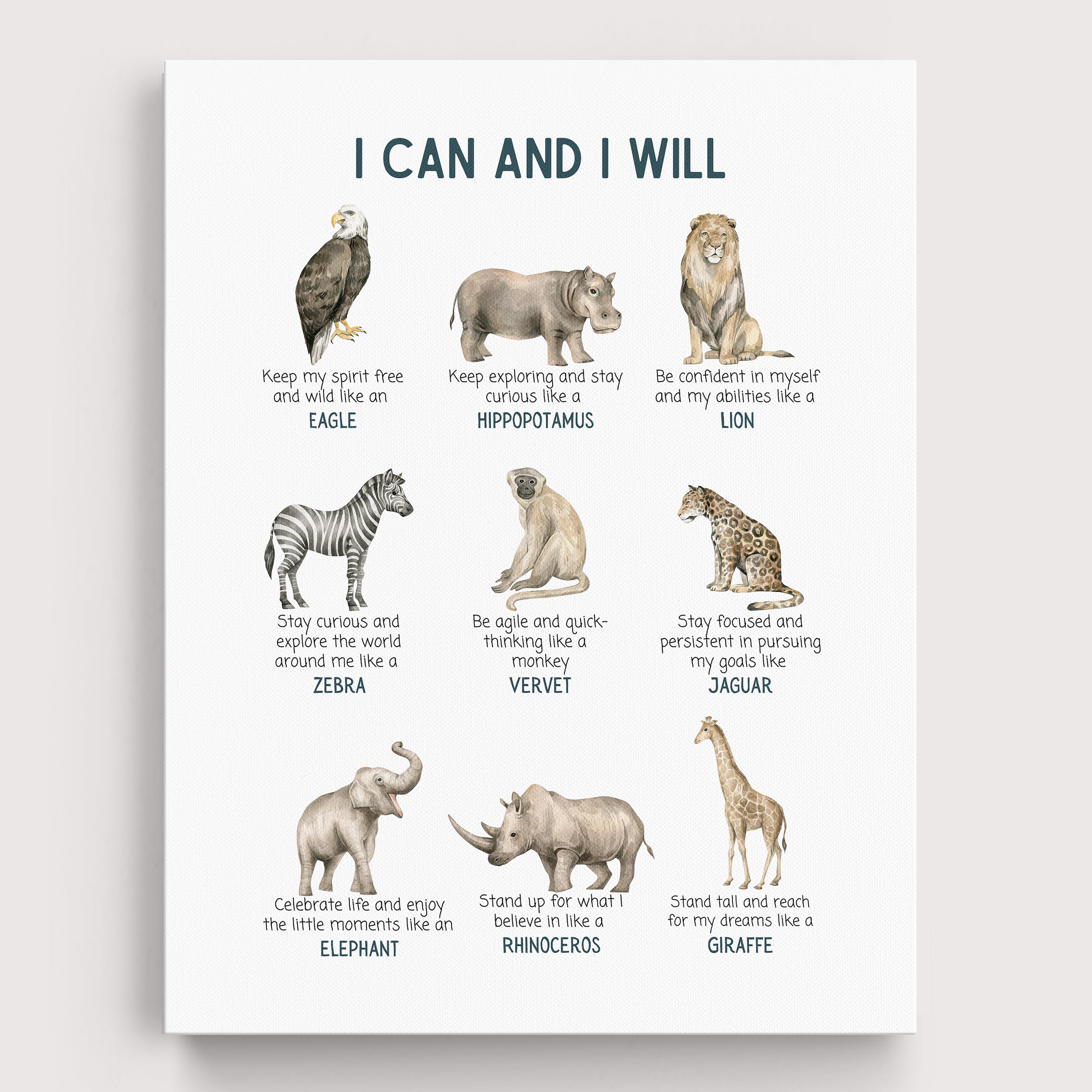 Positive Affirmations Safari Animals Wall Art