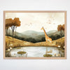 Safari Wall Art for Nursery, Playroom or Kids Bedrooms - Serene Giraffe by Waterhole with Soft Earthy Tones - Tranquil Trek