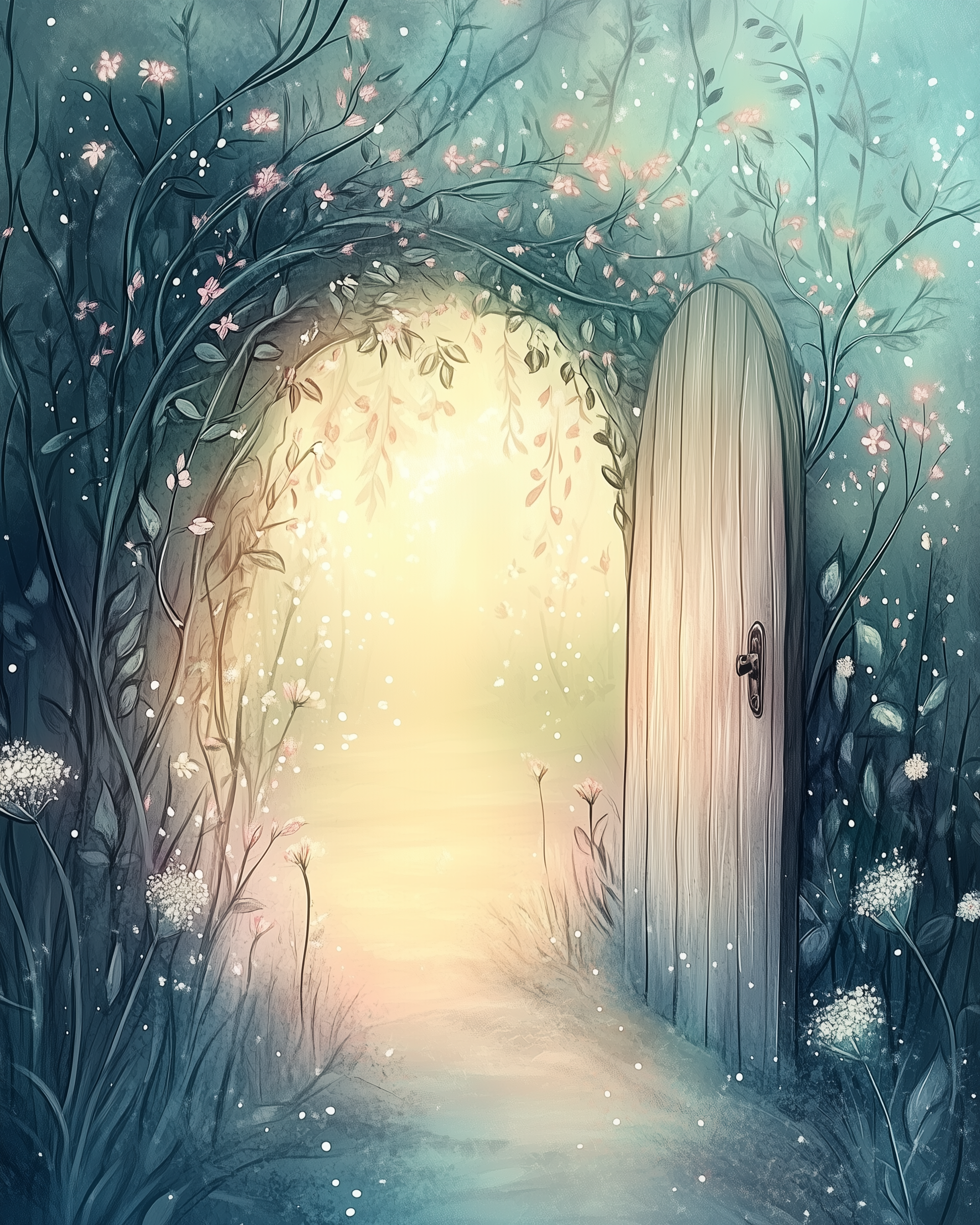 Whimsical Woodland Door Wall Art for Nursery, Playroom or Kids Bedrooms - Enchanted Floral Garden - Secret Vines