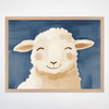 Farm Friends Sheep Wall Art for Nursery, Playroom or Kids Bedrooms - Smiling Sheep with Soft Neutral Tones and Blue Background - Cloudy Cuddles