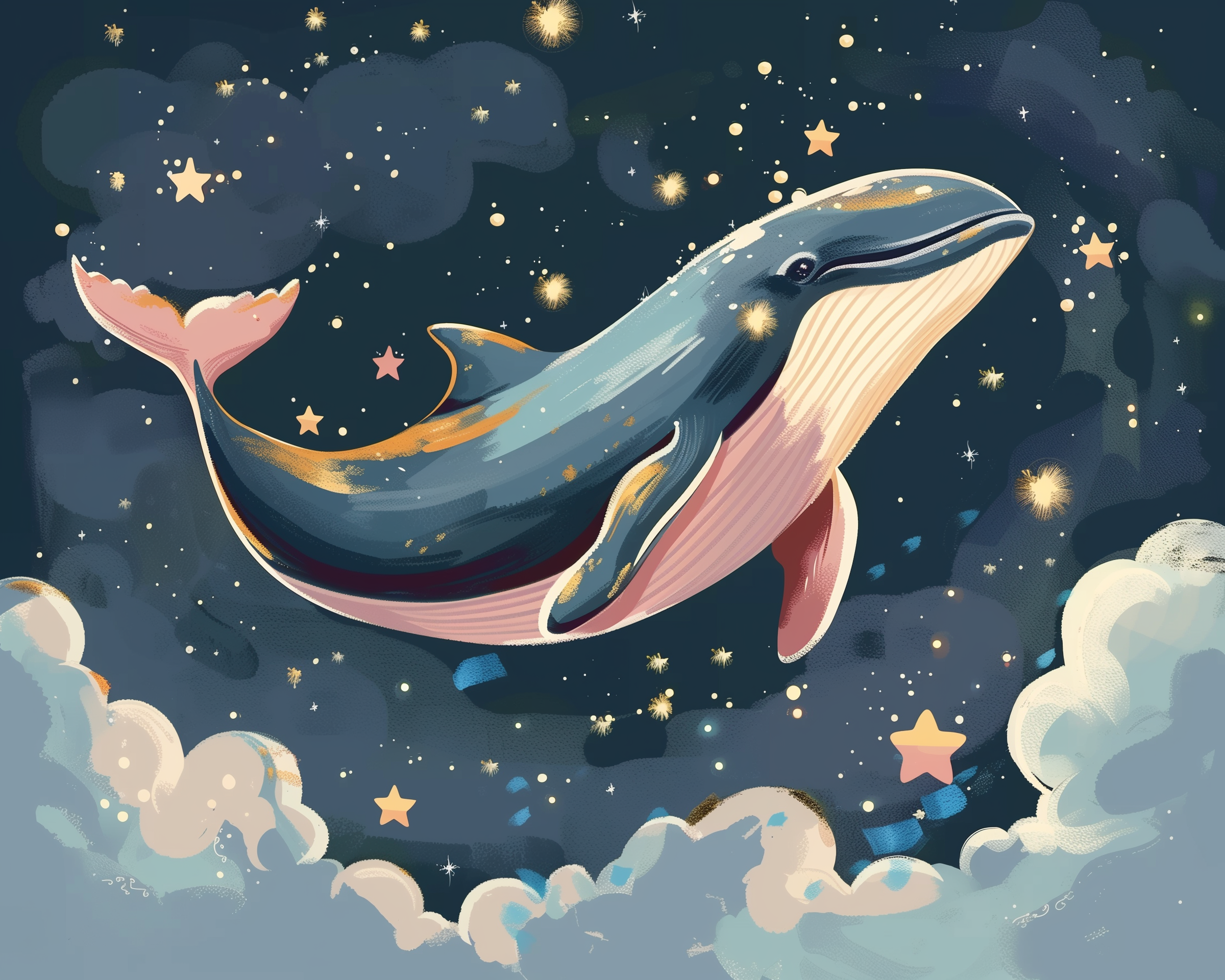 Dreamland Parade Whale Wall Art for Nursery, Playroom or Kids Bedrooms - Starry Sky Ocean Decor - Sky Fantasia