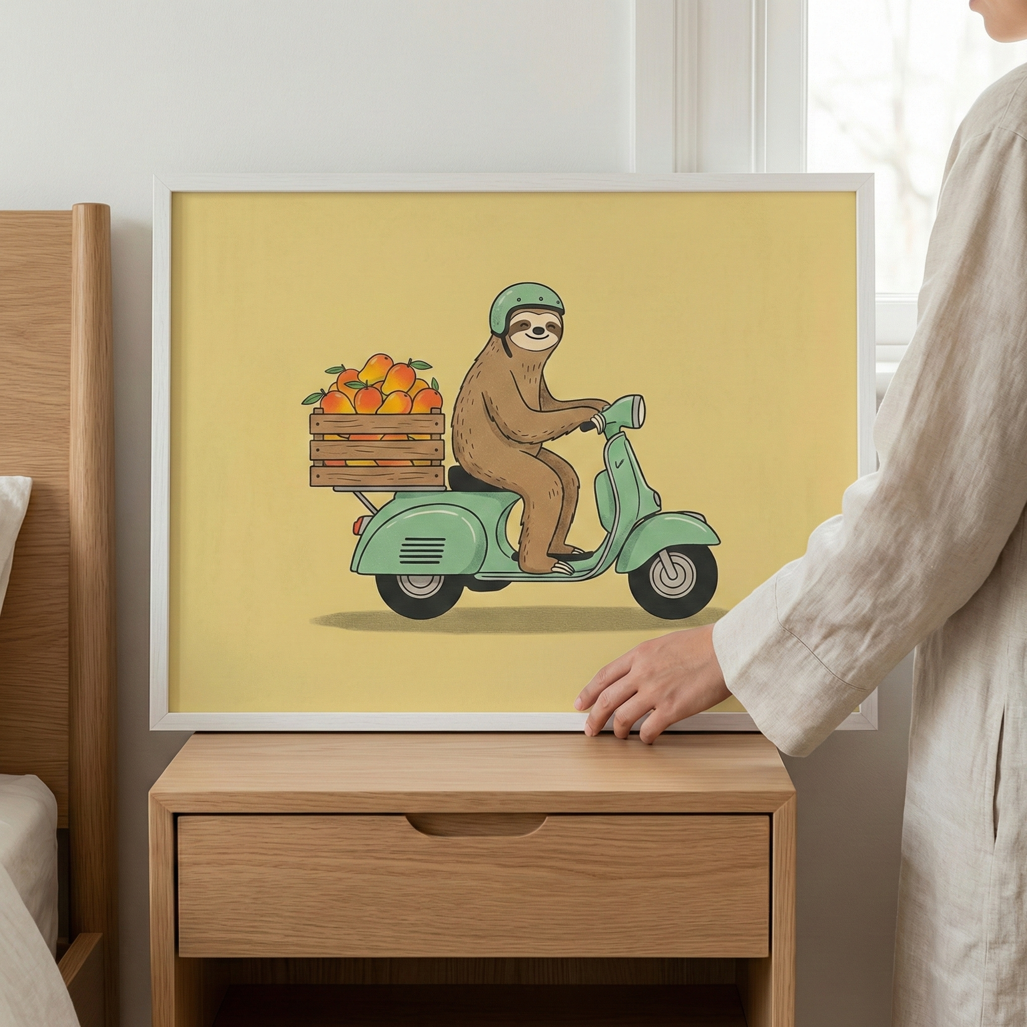 Slow Ride Smile - Sloth Framed Wall Art for Nursery, Playroom or Kids Bedrooms