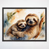 Sloth Mom and Baby Wall Art for Nursery, Playroom or Kids Bedrooms - Watercolor Jungle Animal Decor - Slow Hugs