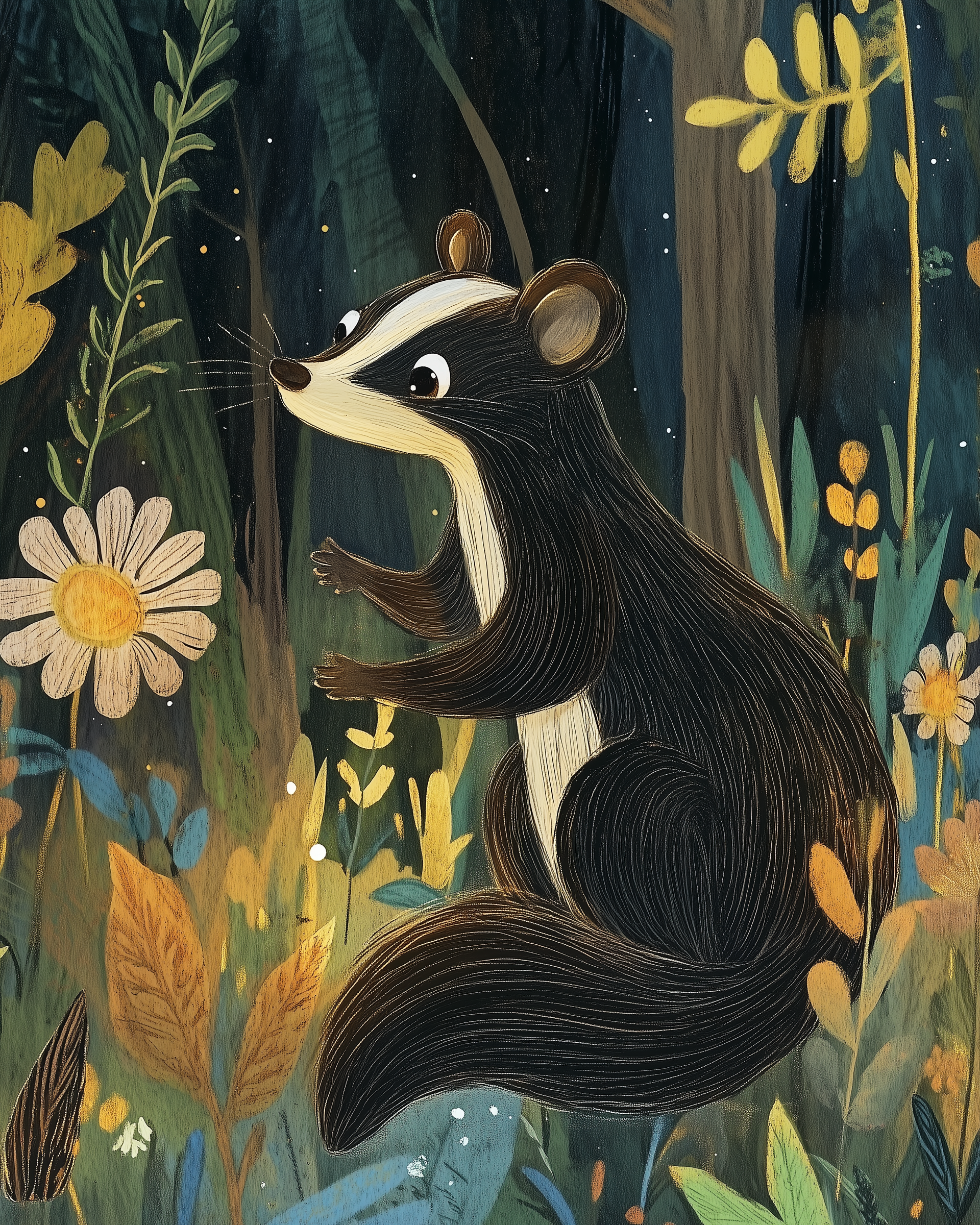 Wanderlight Woods Skunk Wall Art for Nursery, Playroom or Kids Bedrooms - Woodland Flower Decor - Snufflekins