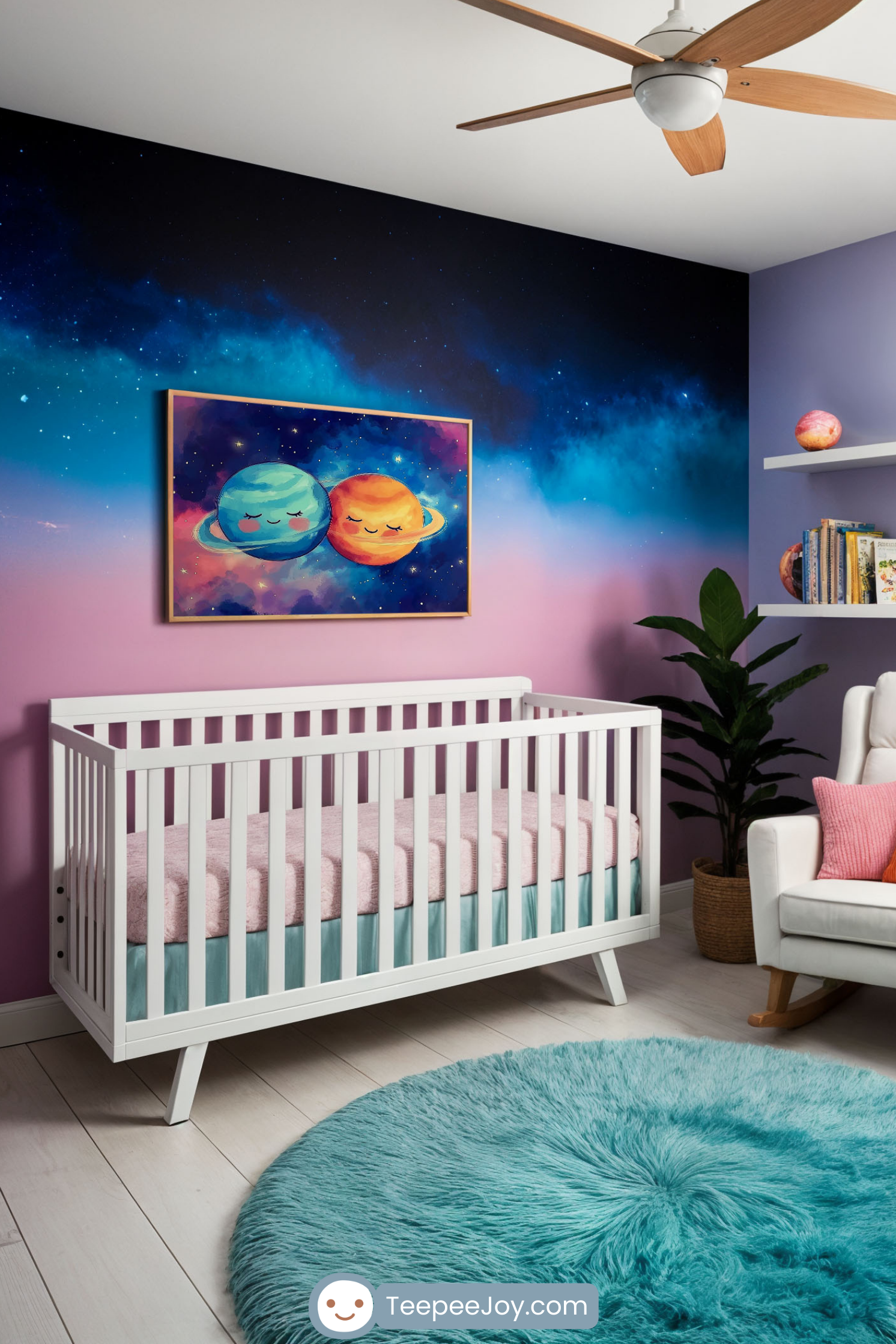 Smiling Planets Wall Art for Nursery, Playroom or Kids Bedrooms - Cute Cosmic Friendship Decor - Planet Pals