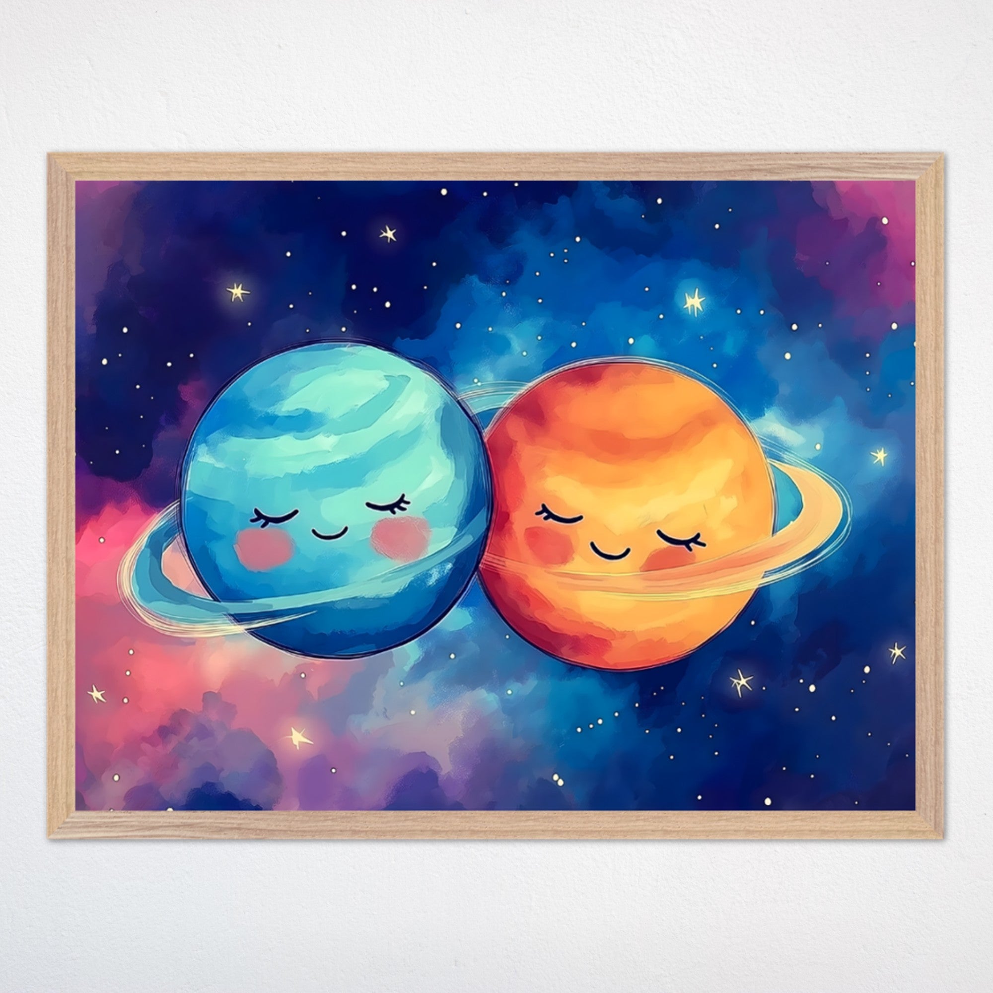 Smiling Planets Wall Art for Nursery, Playroom or Kids Bedrooms - Cute Cosmic Friendship Decor - Planet Pals