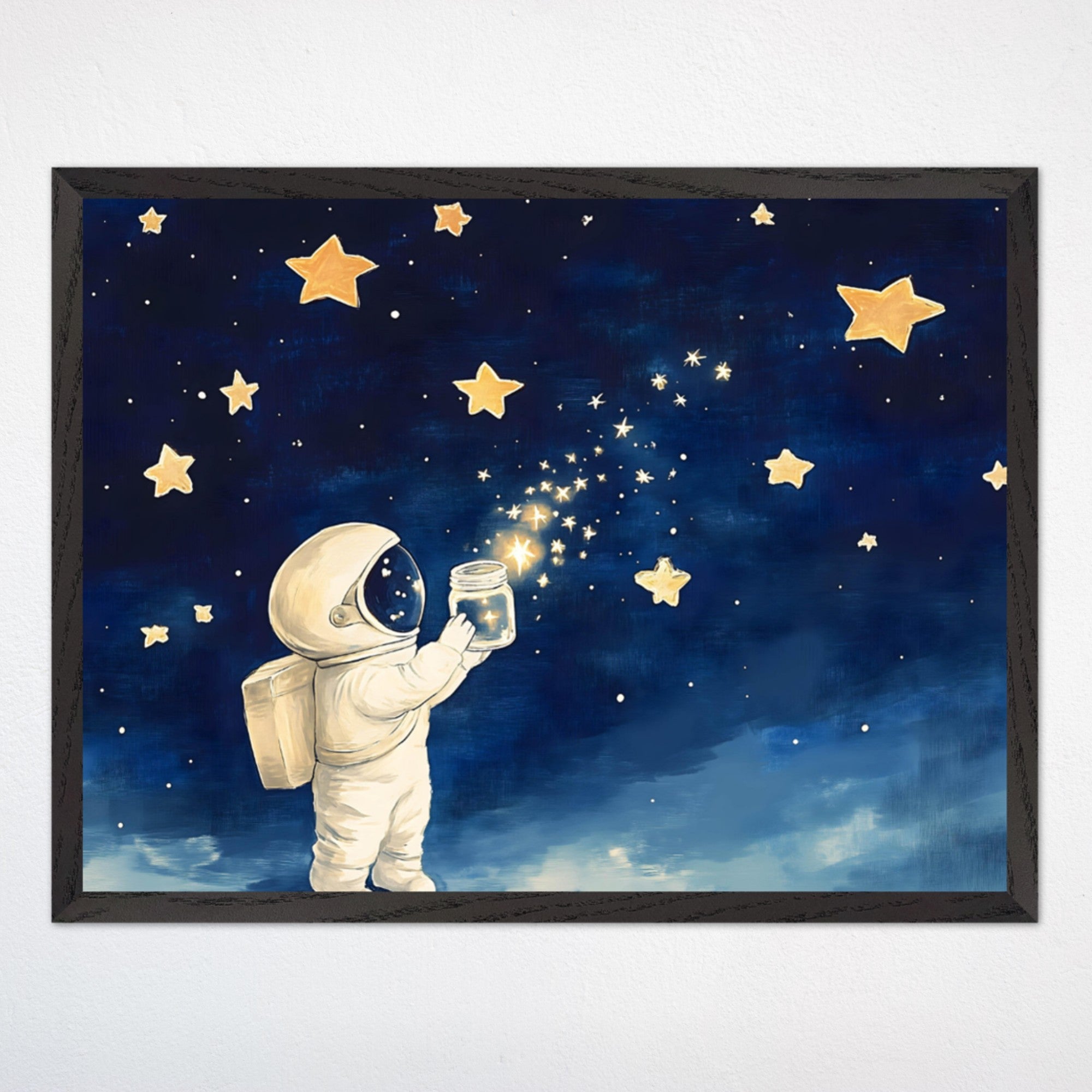 Star Catcher Astronaut Wall Art for Nursery, Playroom or Kids Bedrooms - Whimsical Space Adventure Decor - Starry Harvest