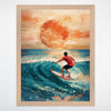Sunset Surfing Wall Art for Nursery, Playroom or Kids Bedrooms - Ocean Wave Adventure Decor - Ocean Glow
