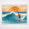 Surfer at Sunset Wall Art for Nursery, Playroom or Kids Bedrooms - Vibrant Ocean Wave Decor - Surfing Dreams