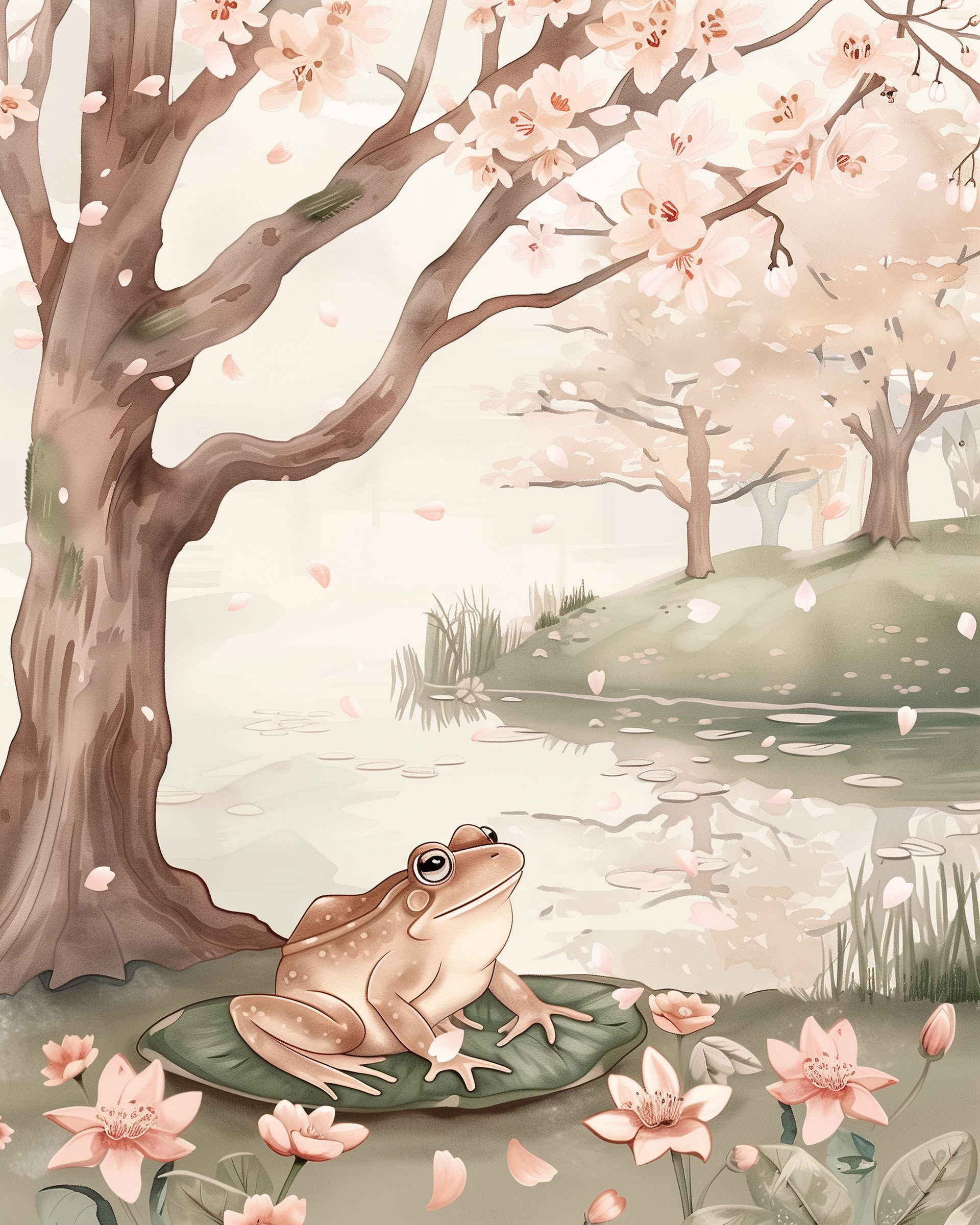 Spring Frog Wall Art for Nursery, Playroom or Kids Bedrooms - Woodland Lily Pad and Blooming Flowers - Toadally Chill