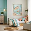 Ocean Sea Turtle Wall Art for Nursery, Playroom or Kids Bedrooms - Watercolor Underwater Coral Reef Scene - Coral Calm