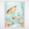 Ocean Sea Turtle Wall Art for Nursery, Playroom or Kids Bedrooms - Watercolor Underwater Coral Reef Scene - Coral Calm