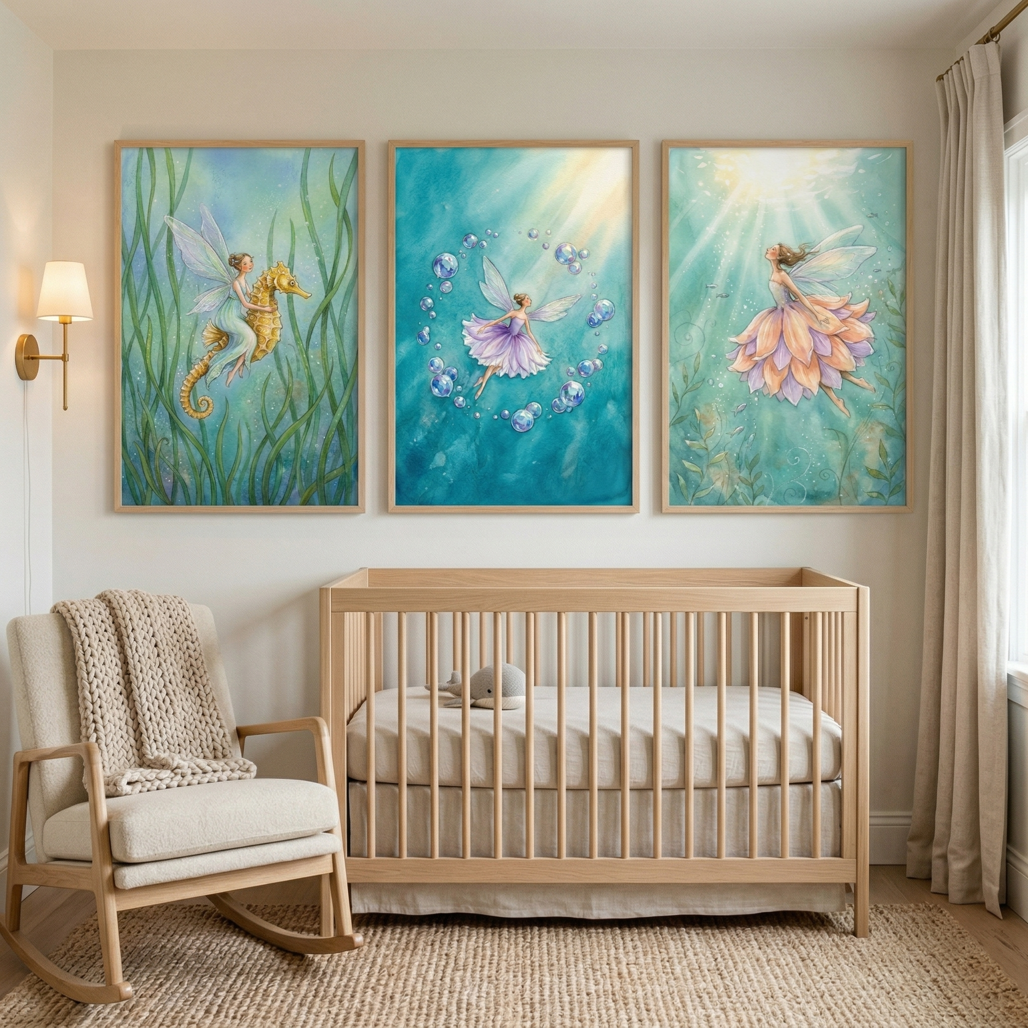 Underwater Fairies Artwork Set of 3 - Ocean Fairy Magic