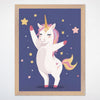 Playful Unicorn Wall Art for Nursery, Playroom or Kids Bedrooms - Pink and Purple Starry Decor - Happy Hoof