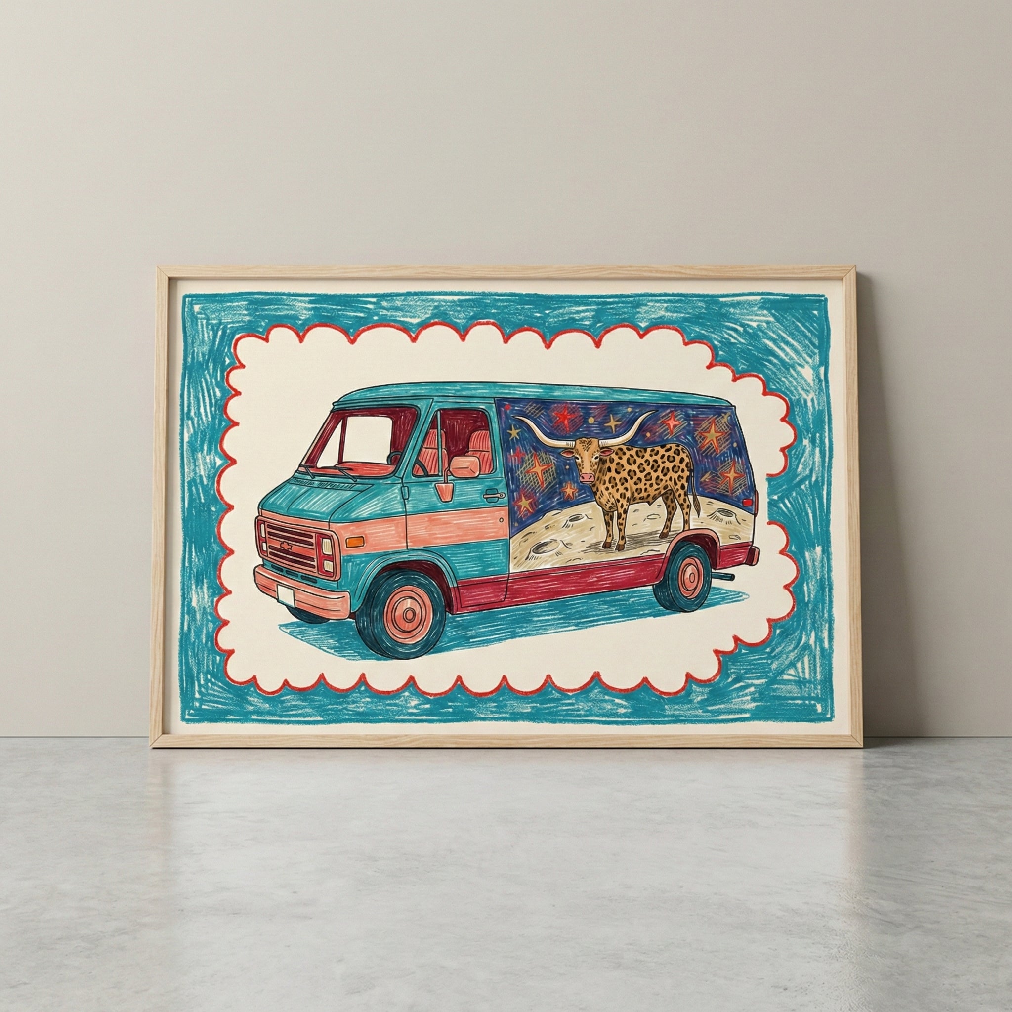 Starry Road Trip - Van Framed Wall Art for Nursery, Playroom or Kids Bedrooms