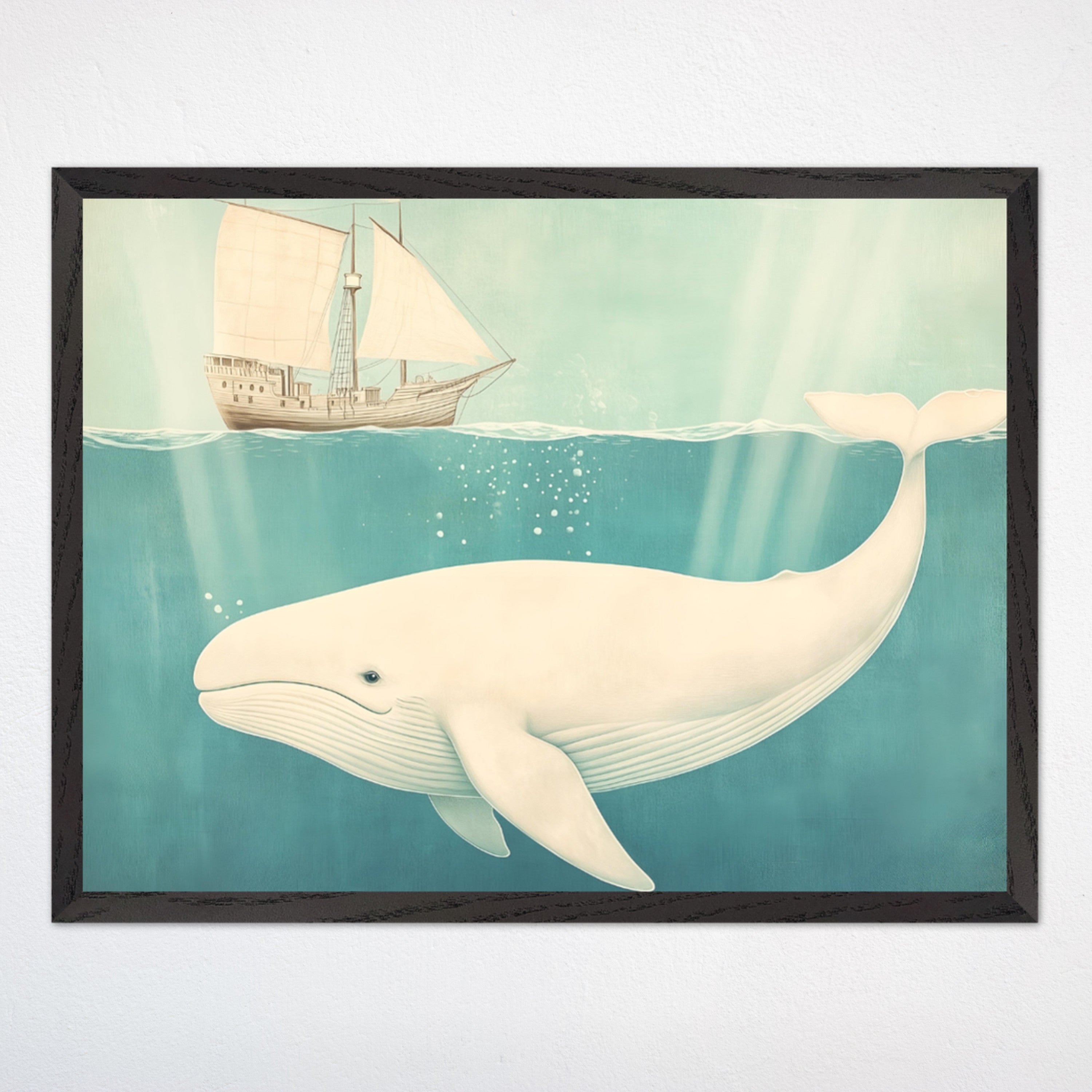 Sailing Adventures Whale Wall Art for Nursery, Playroom or Kids Bedrooms - Ocean Fantasy Illustration - Ocean Majesty