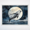 Moonlit Whale Leap Wall Art for Nursery, Playroom or Kids Bedrooms - Oceanic Dreamscape Decor - Midnight Marine Magic