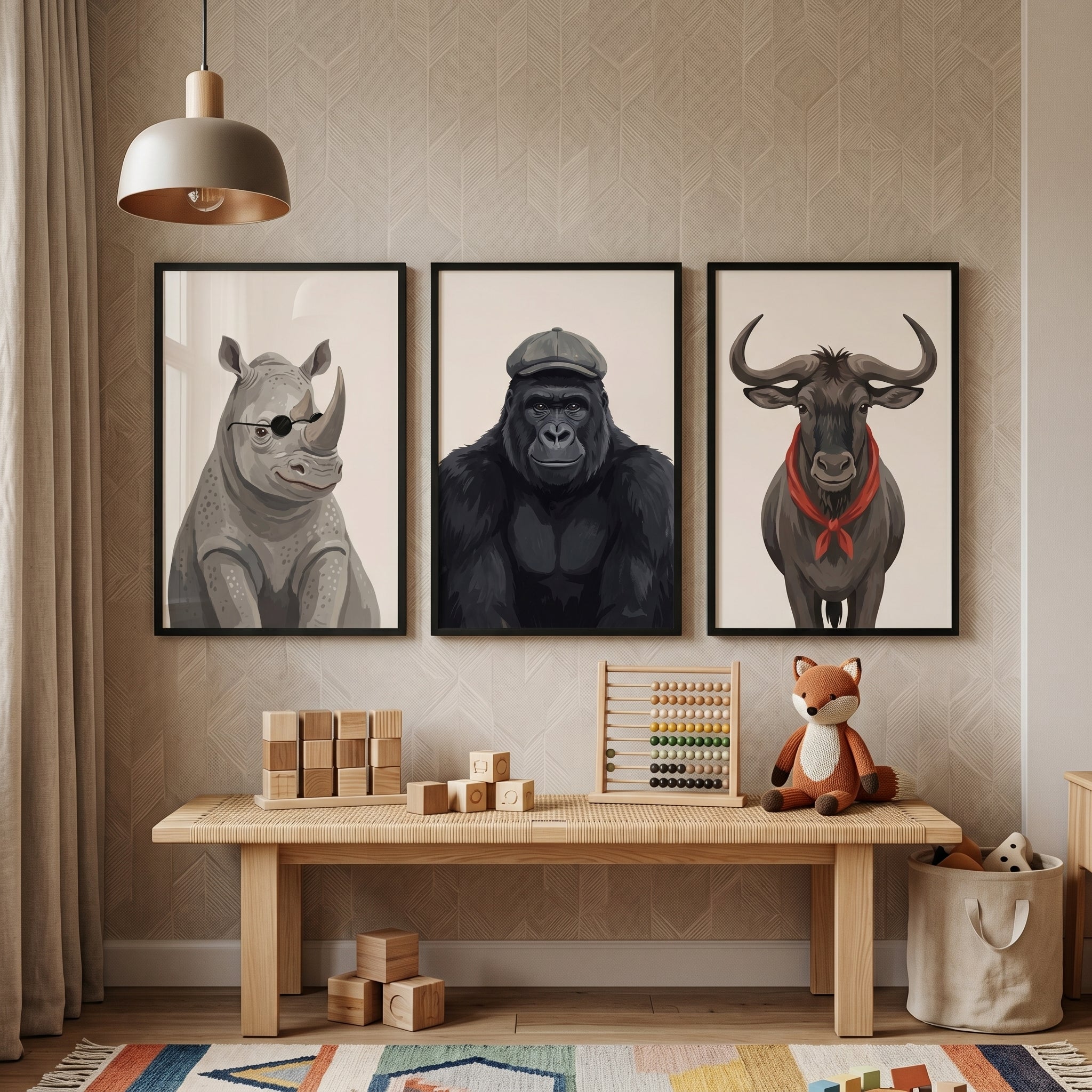 Accessorized Dapper Safari Animal Wall Art Set of 3 - Gentleman Beast Trio