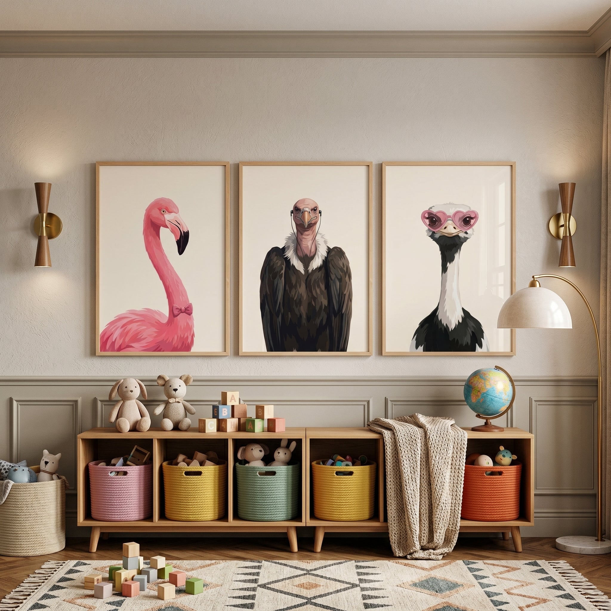 Accessorized Funny Bird Wall Art Set of 3 - Funky Bird Trio