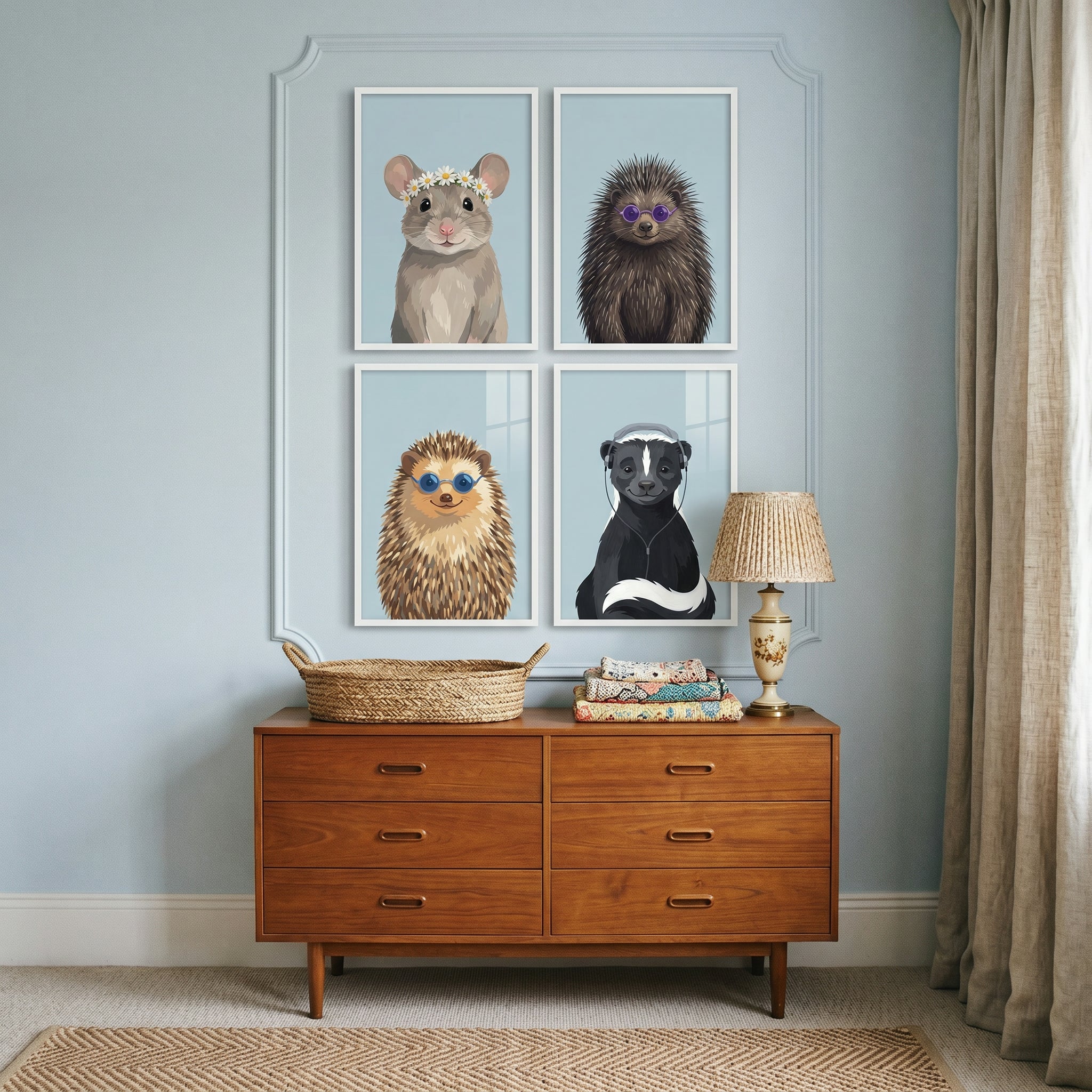 Accessorized Smiling Woodland Animal Wall Art Set of 4 - Cool Forest Pals