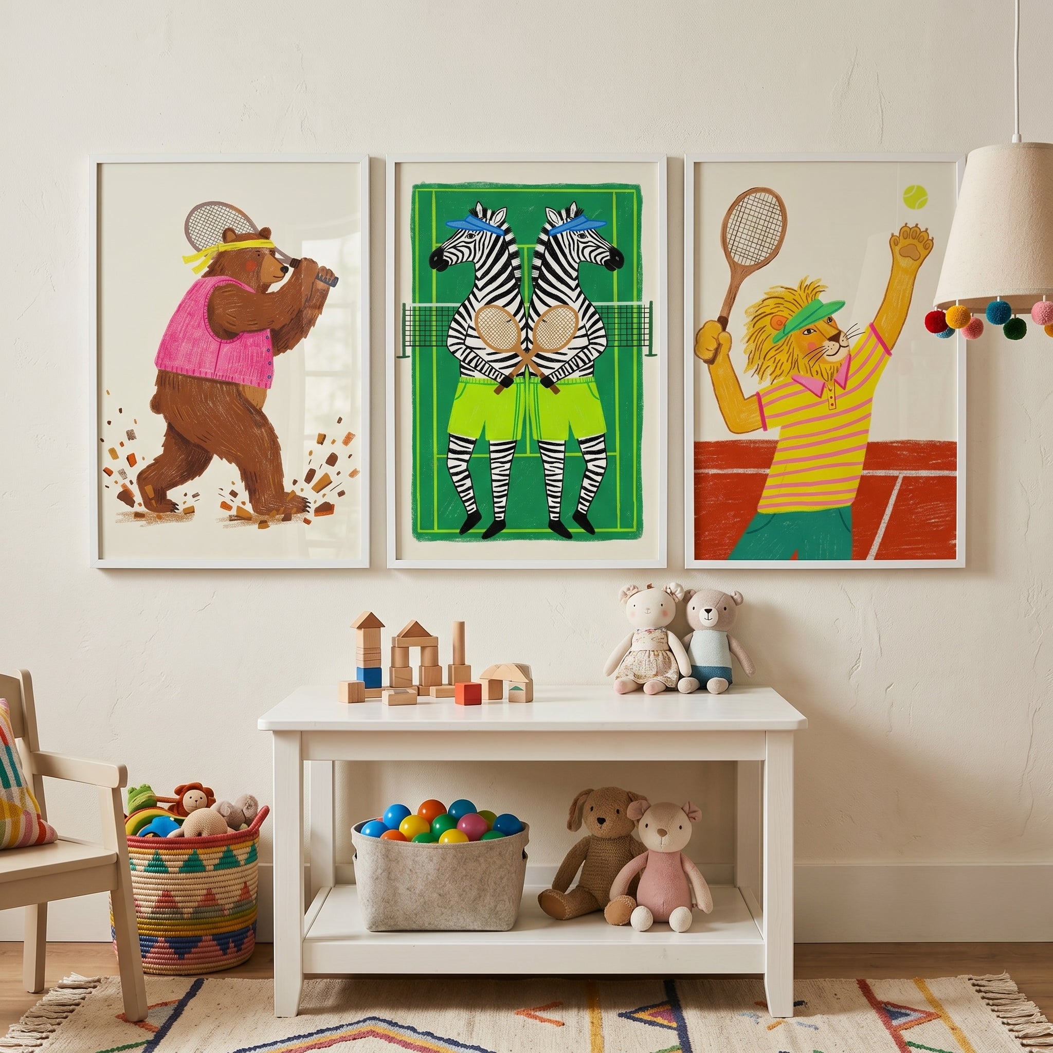Active Sport Playing Animal Wall Art Set of 3 - Sporty Animal Trio