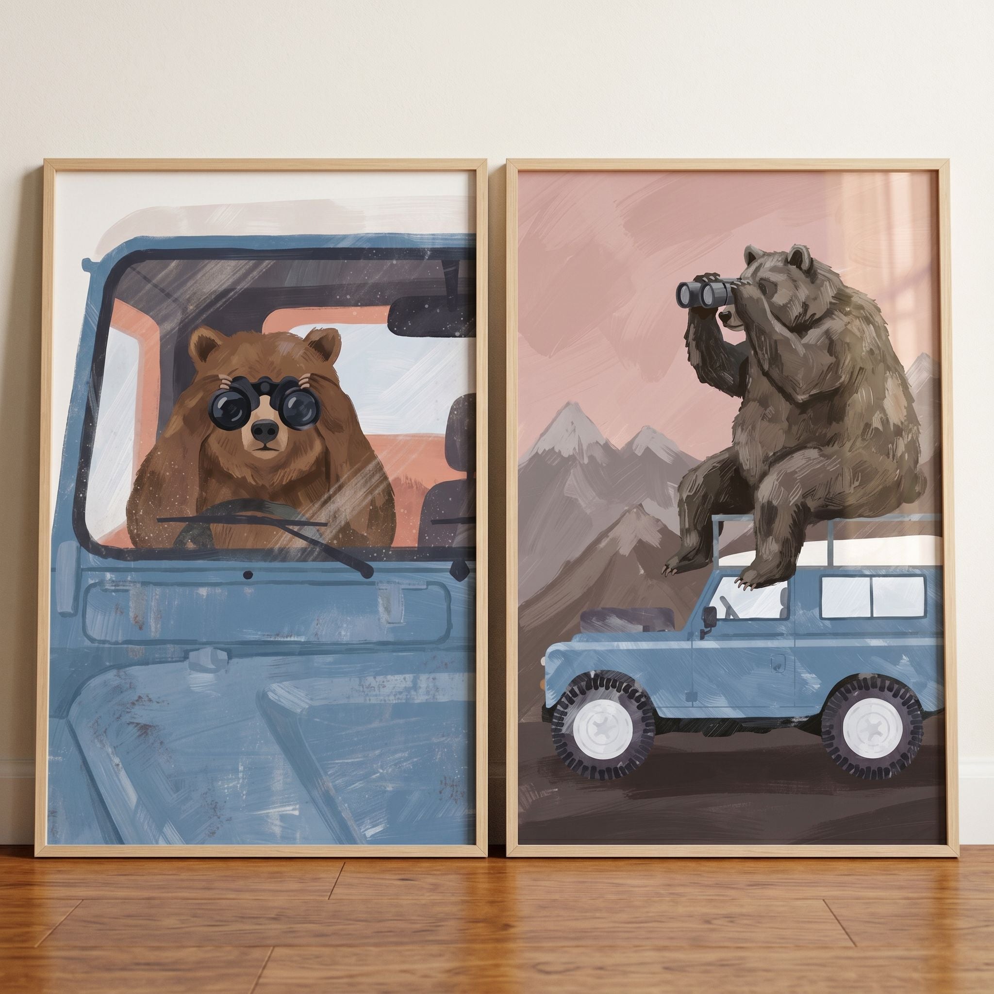 Adventure Binoculars Brown Bear Artwork Set Of 2 - Grizzly Sightseeing Tour
