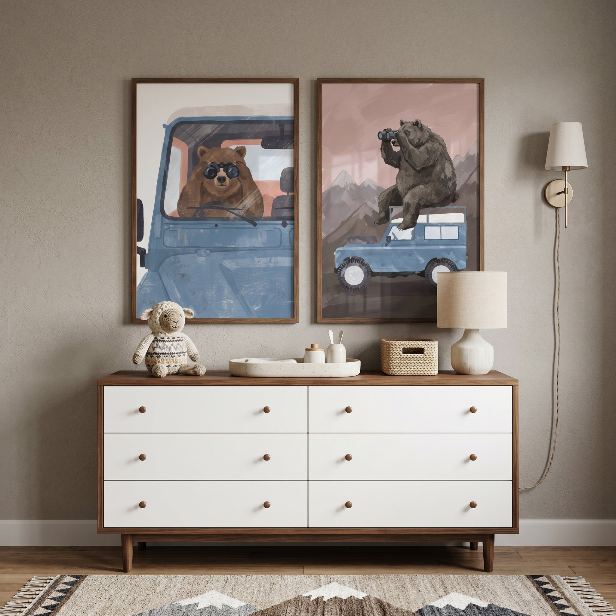 Adventure Binoculars Brown Bear Artwork Set Of 2 - Grizzly Sightseeing Tour