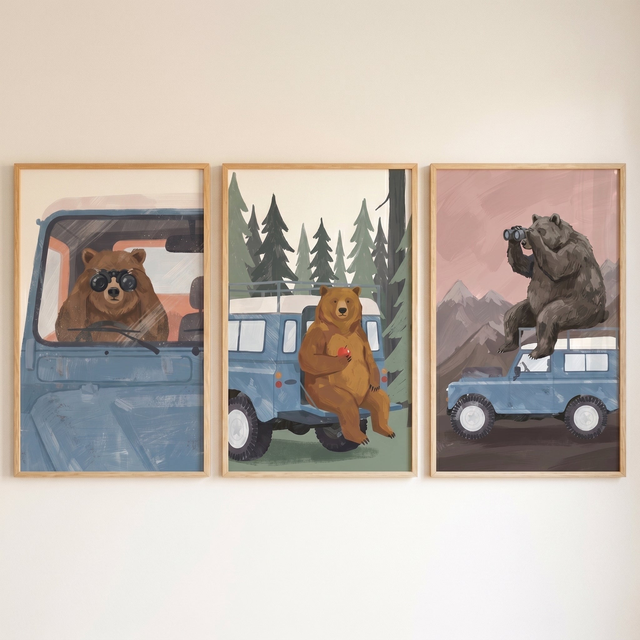 Adventure Truck Brown Bear Wall Art Set of 3 - Bear's Mountain Adventure
