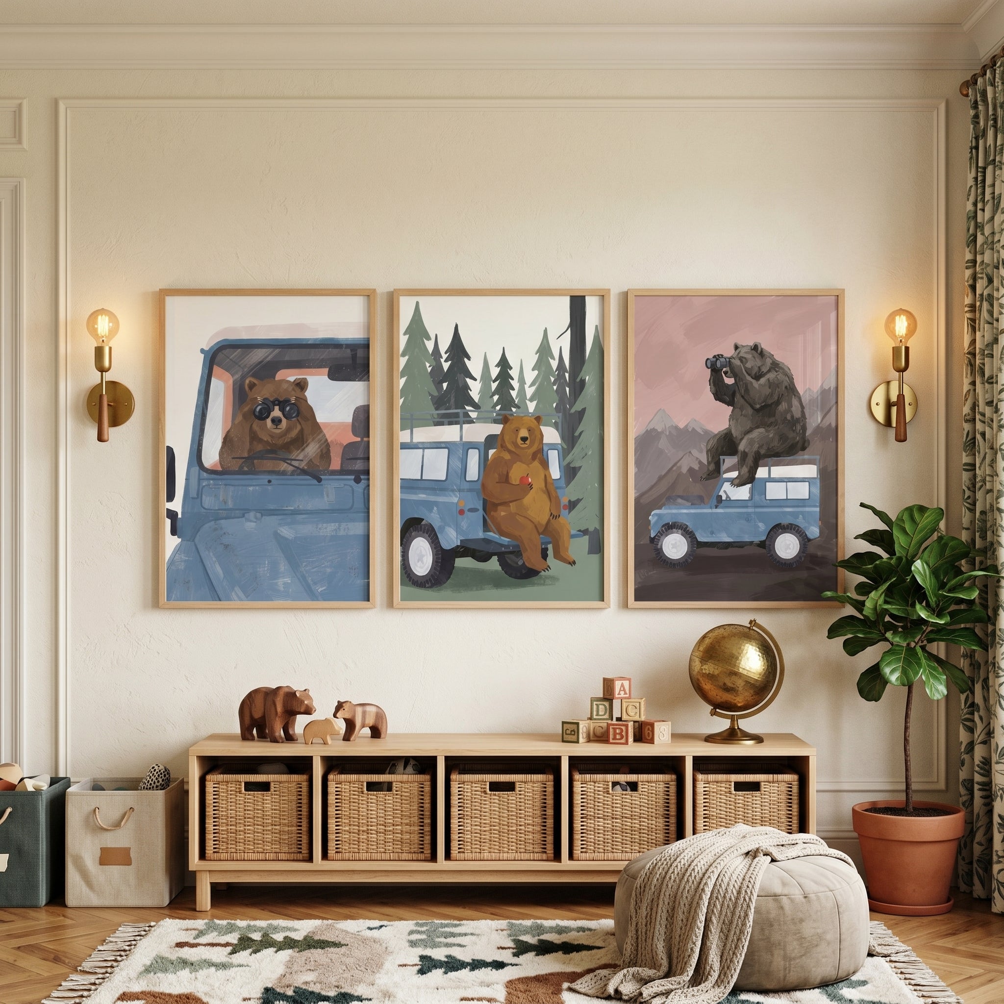 Adventure Truck Brown Bear Wall Art Set of 3 - Bear's Mountain Adventure