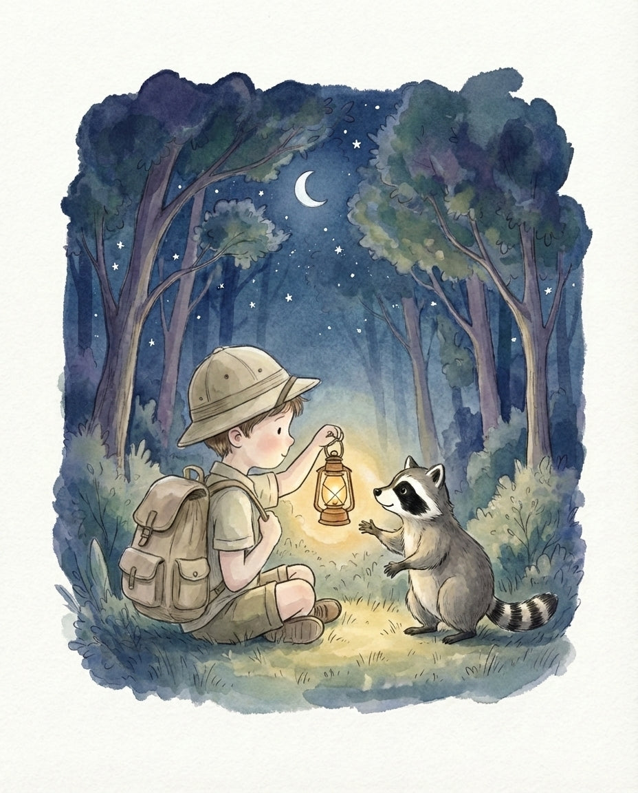 Raccoon Rendezvous - Adventure Framed Wall Art for Nursery, Playroom or Kids Bedrooms