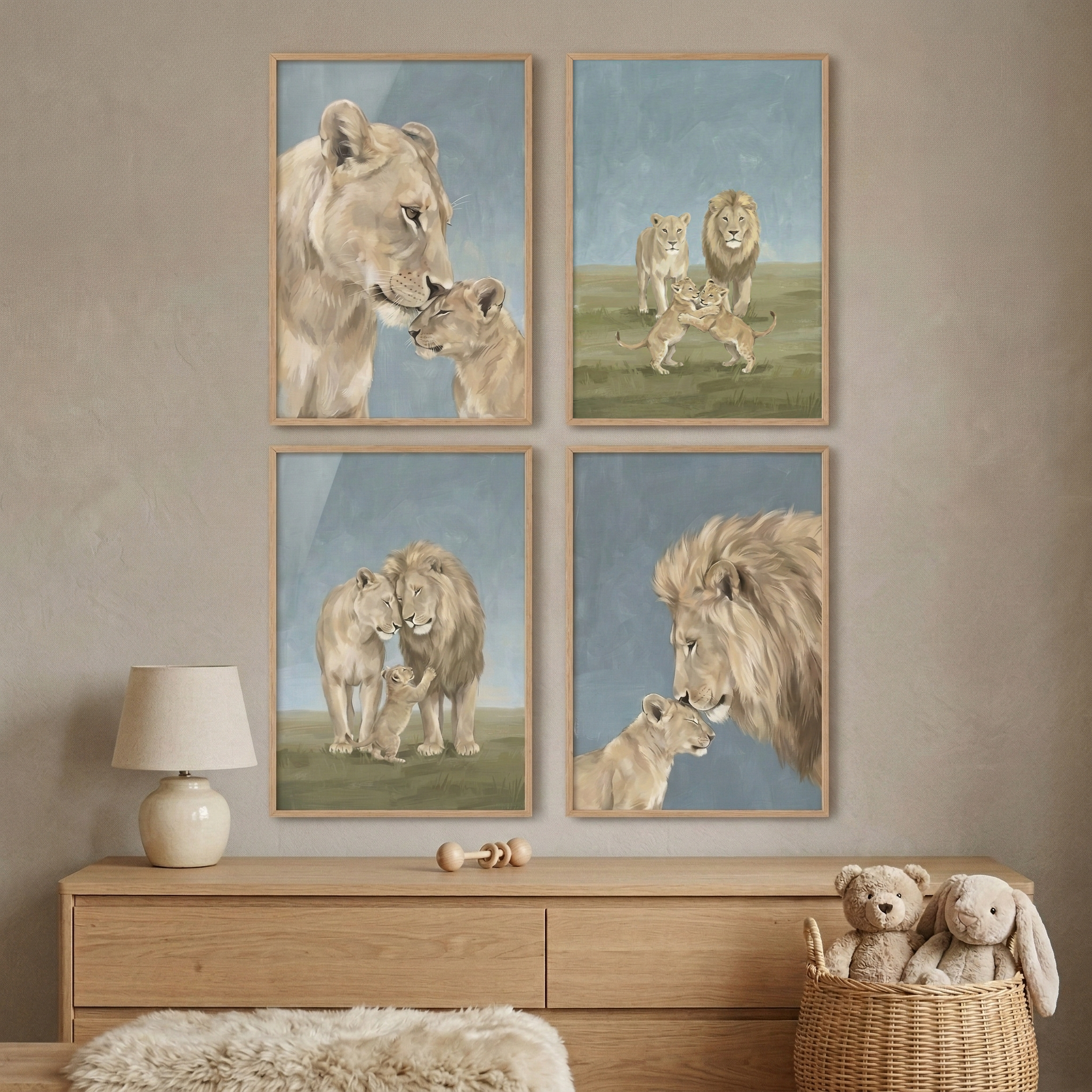 Lion Family Print Set of 4 - Gentle Lion Bond