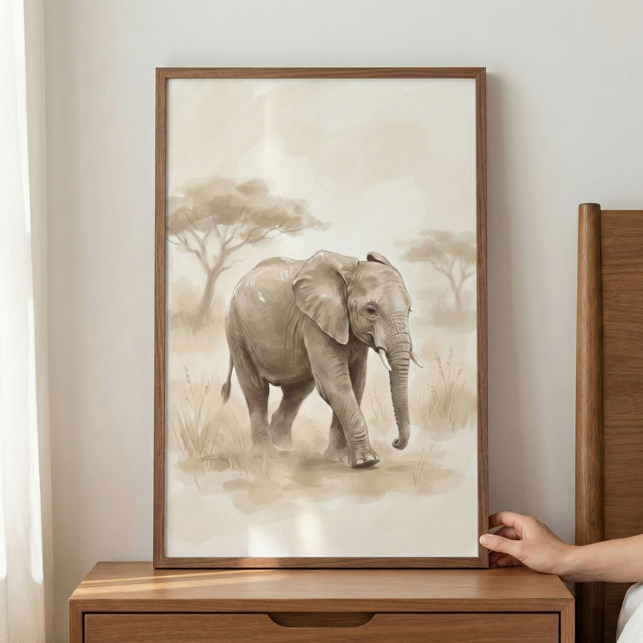 African Elephant Watercolor Wall Art - Gentle Savanna Giant