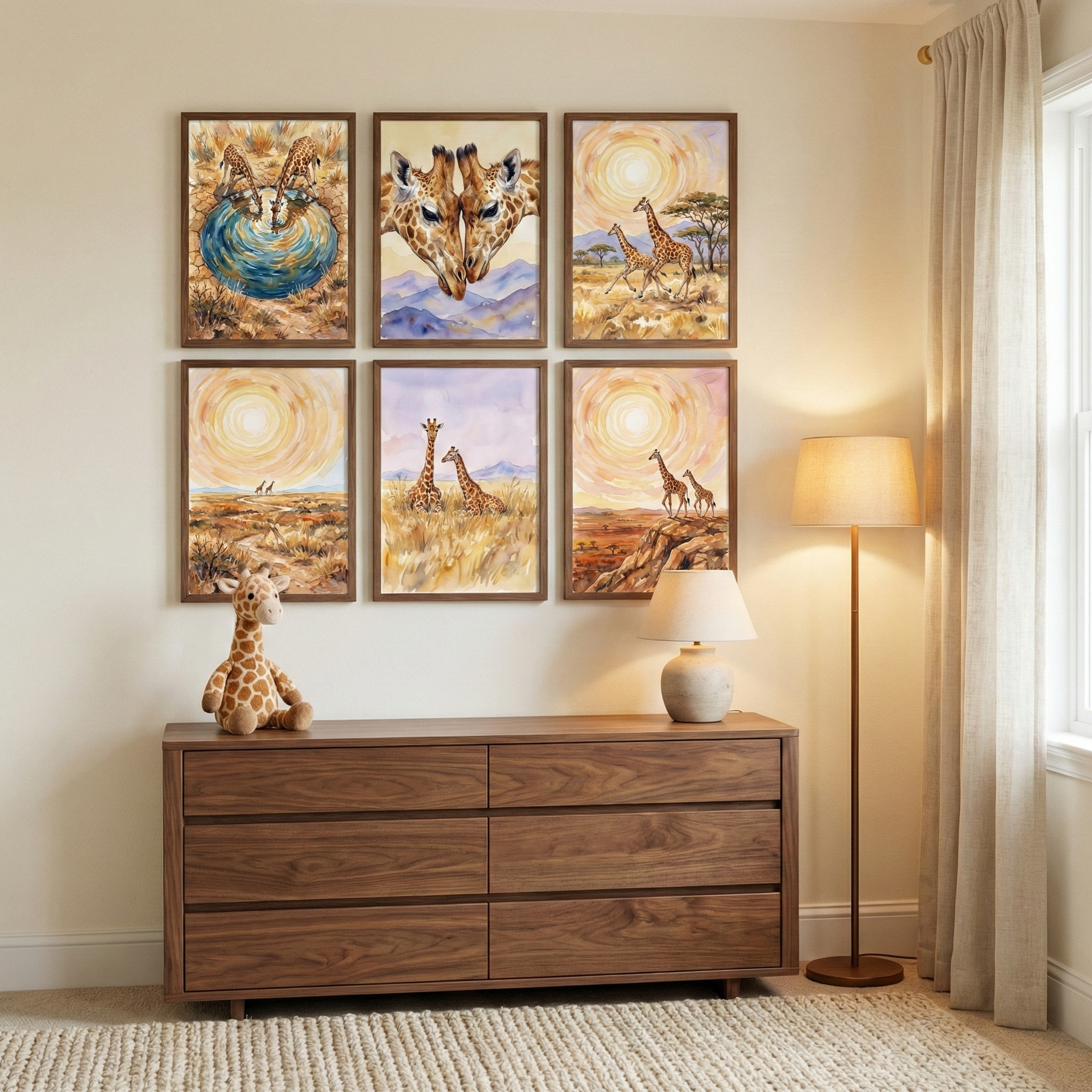 Safari Giraffe Nursery Wall Decor Set of 6 - Savanna Sun Serenity