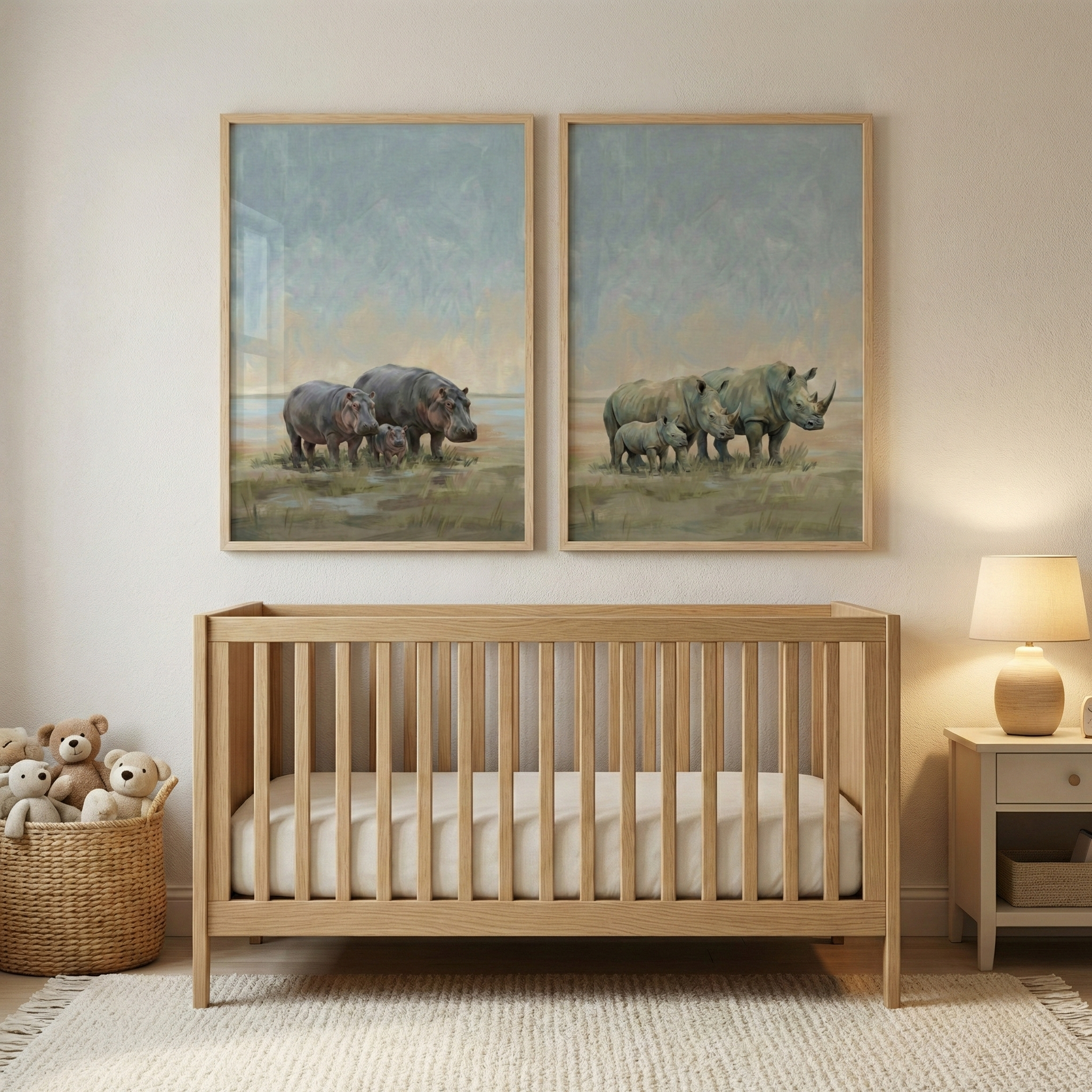 African Safari Family Wall Art Set of 2 - Gentle Savanna Giants