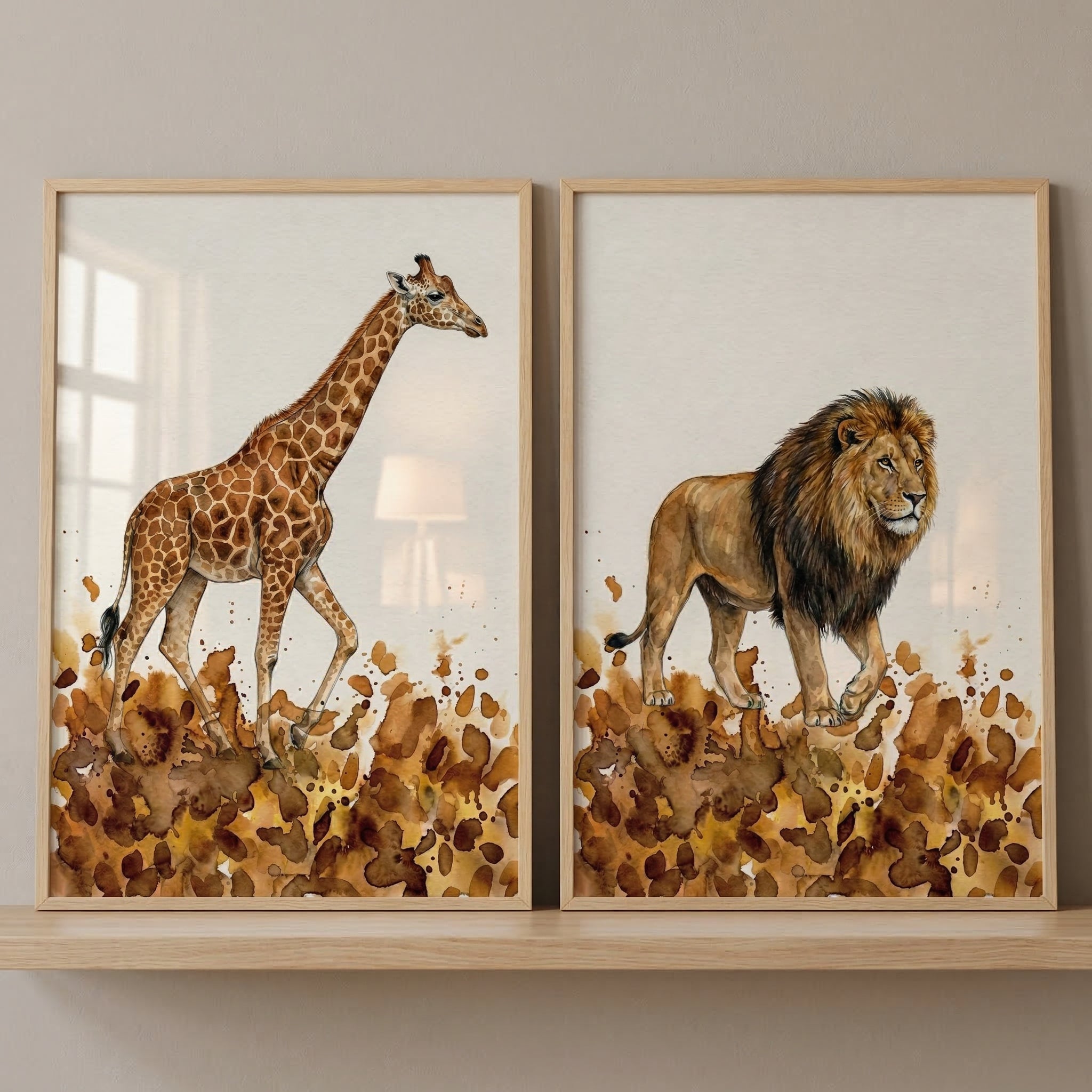 African Savanna Animals Wall Art Set of 2 - Wild Savannah Duo