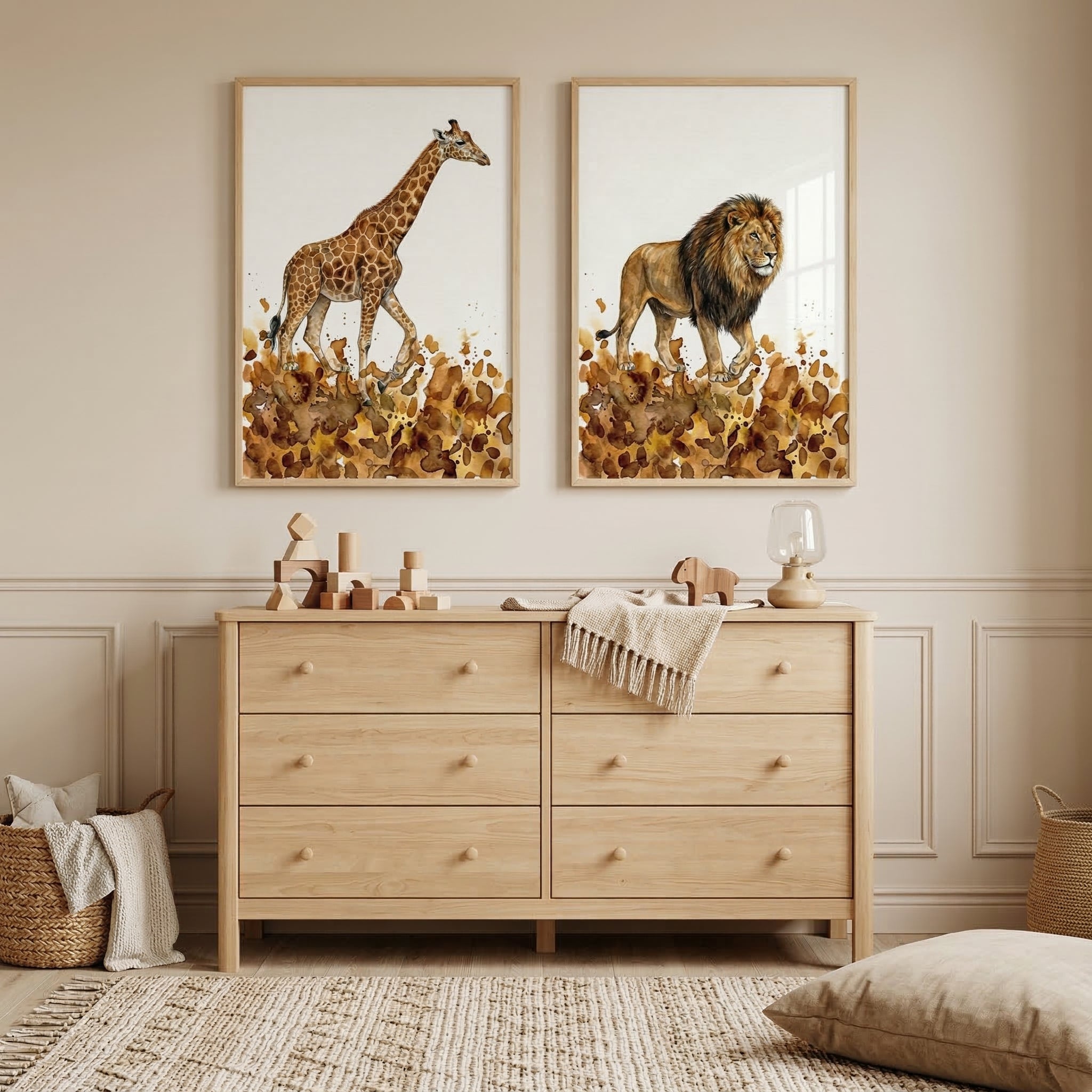 African Savanna Animals Wall Art Set of 2 - Wild Savannah Duo
