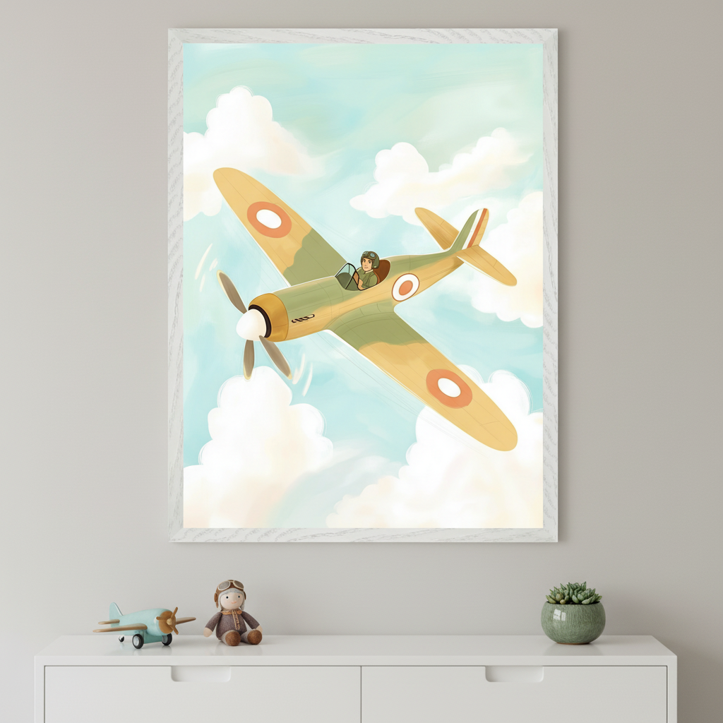 Airplane Adventure Wall Art for Nursery, Playroom or Kids Bedrooms - Whimsical Clouds Travel Decor - Prop Pop