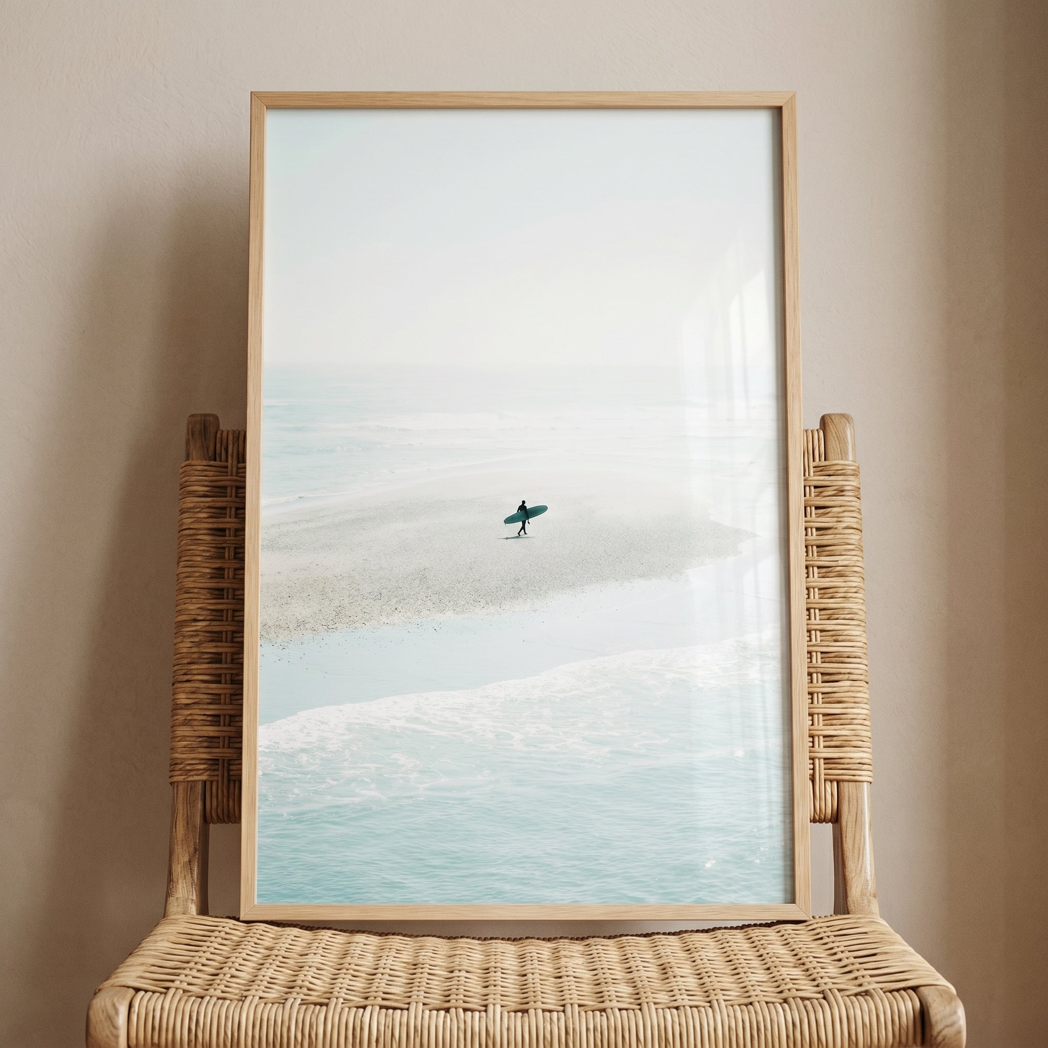 Airy Coastal Minimalist Surfer Wall Art - Coastal Solitude