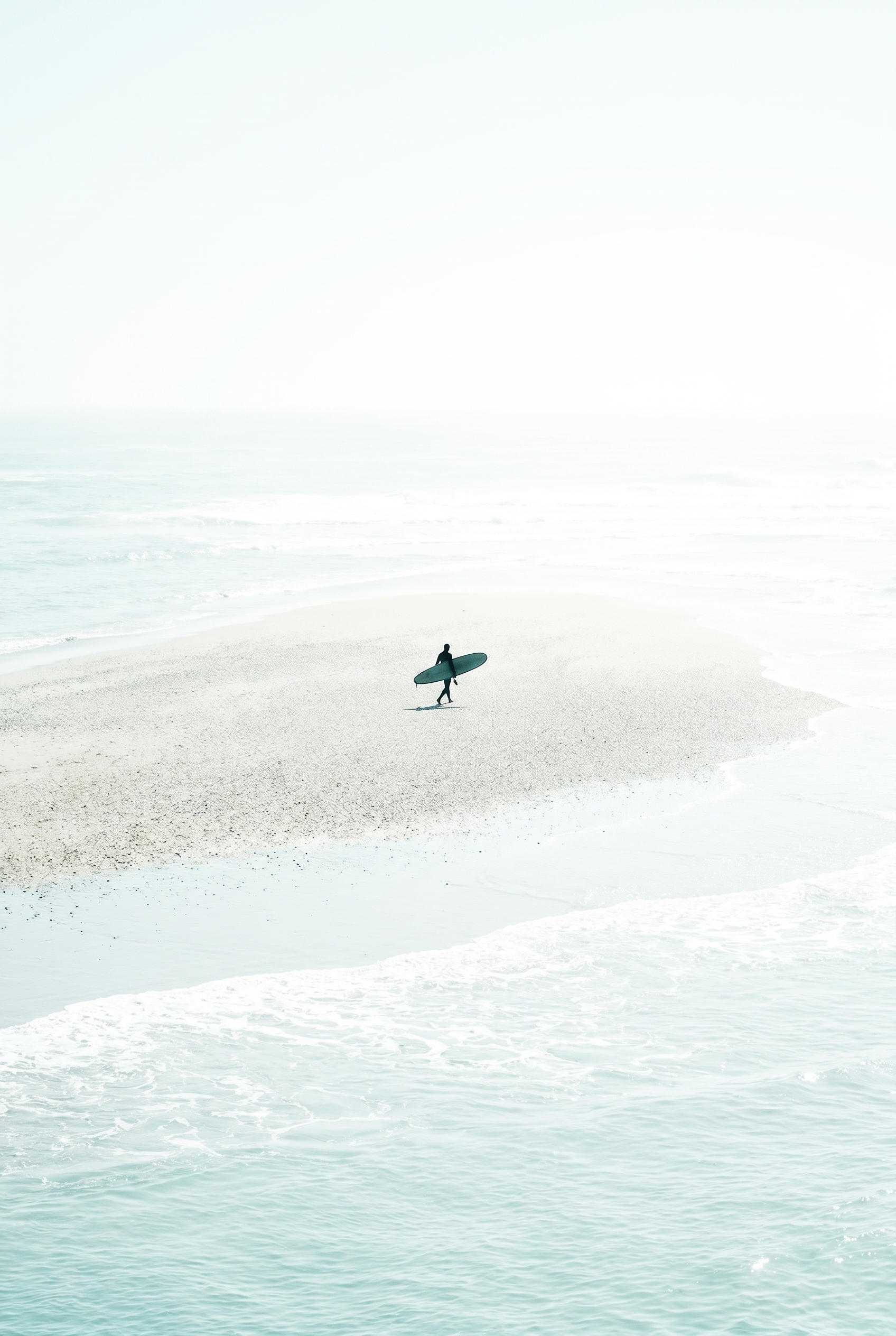 Airy Coastal Minimalist Surfer Wall Art - Coastal Solitude