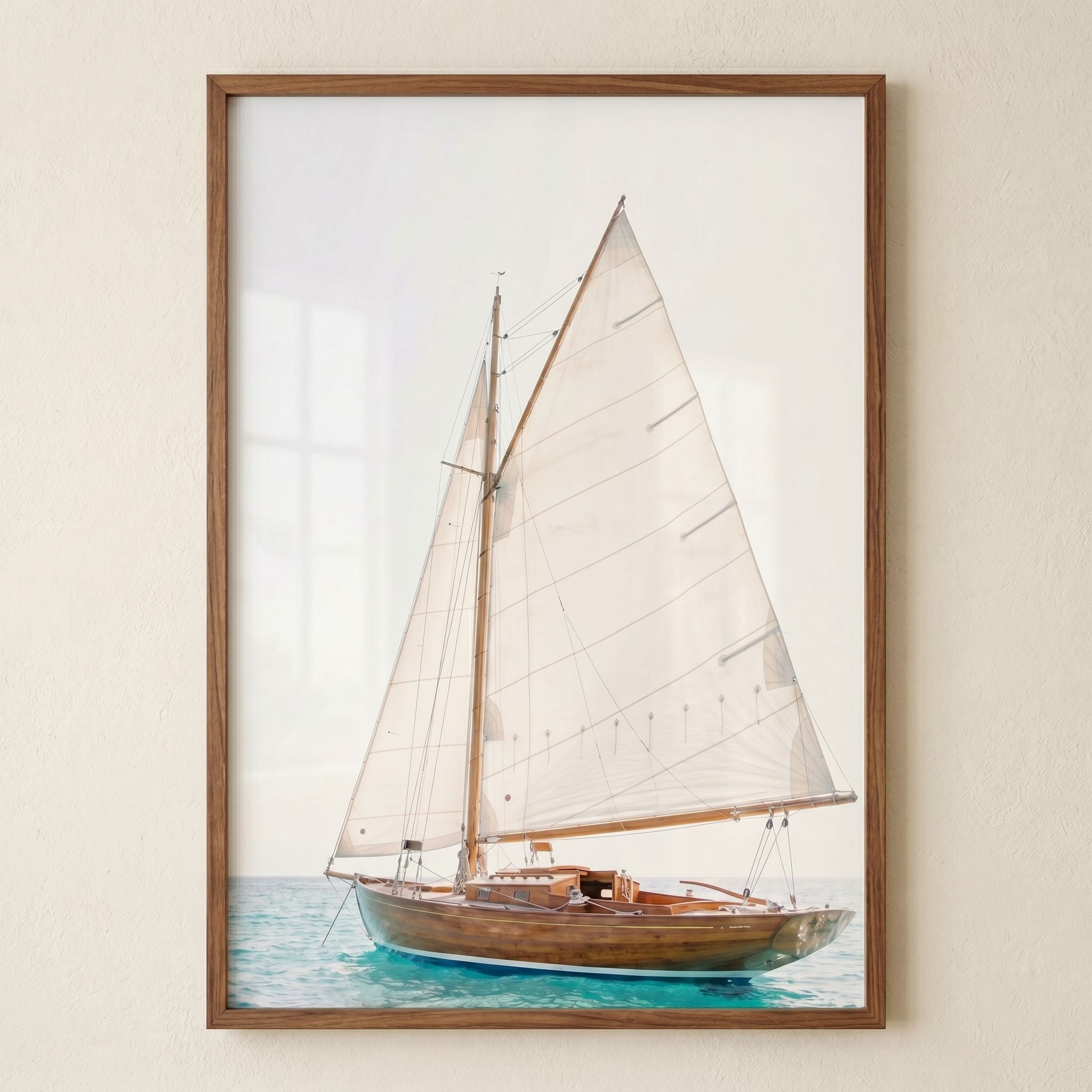 Airy Coastal Vintage Yacht Artwork - Golden Sail Voyage