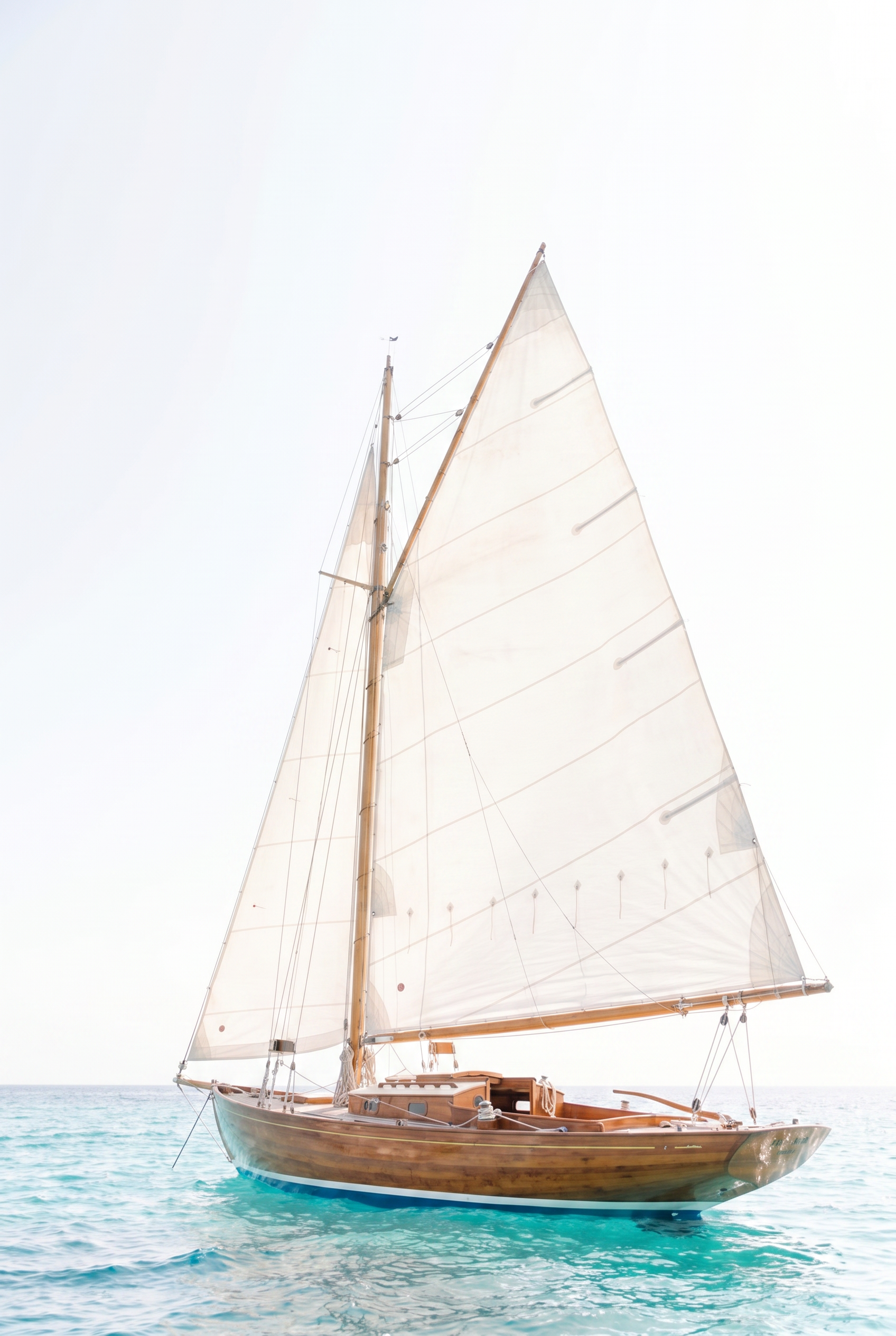 Airy Coastal Vintage Yacht Artwork - Golden Sail Voyage