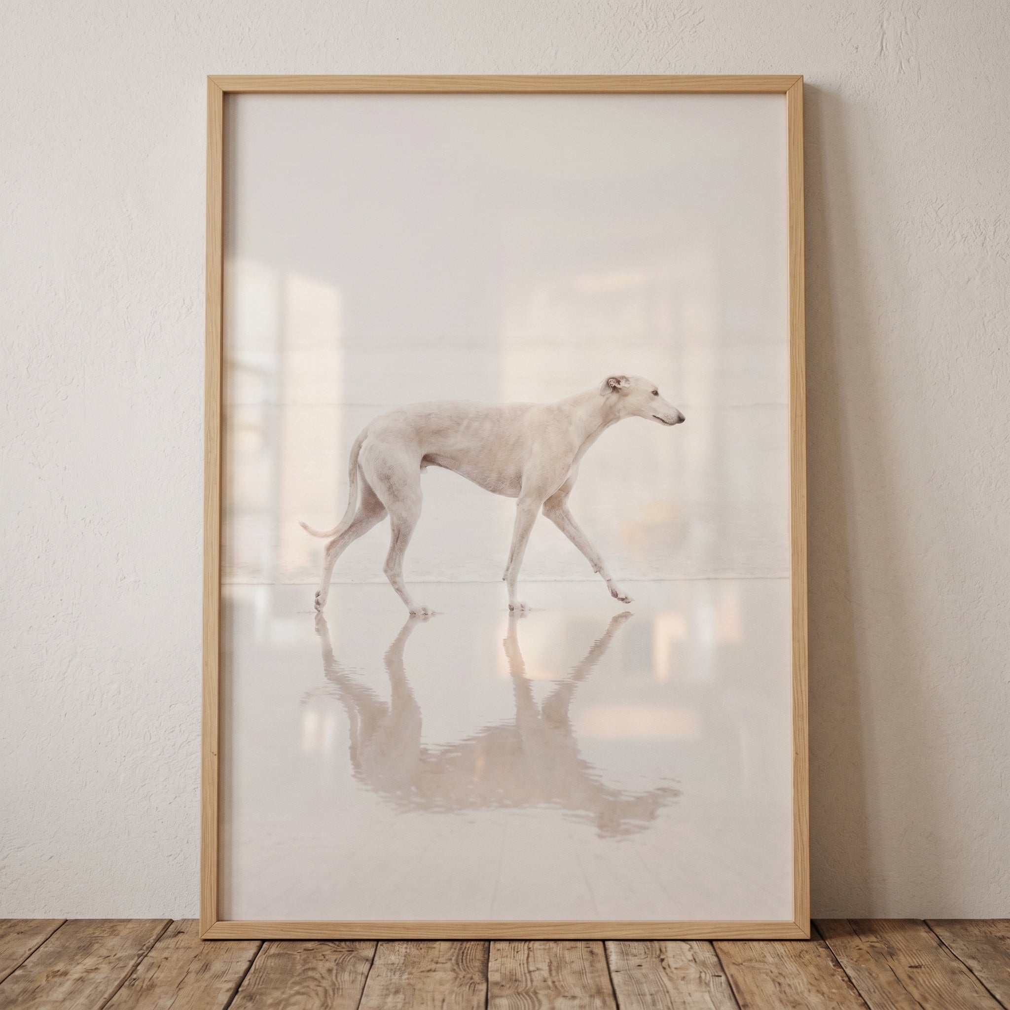 Airy Coastal Walking Dog Wall Art - Ethereal Shore Stride